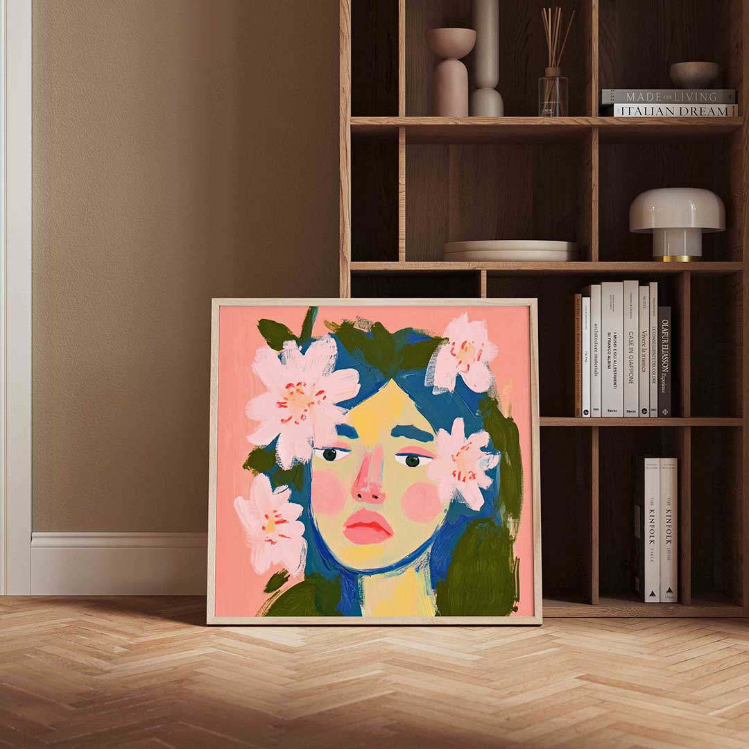Bloemen en gezicht Poster