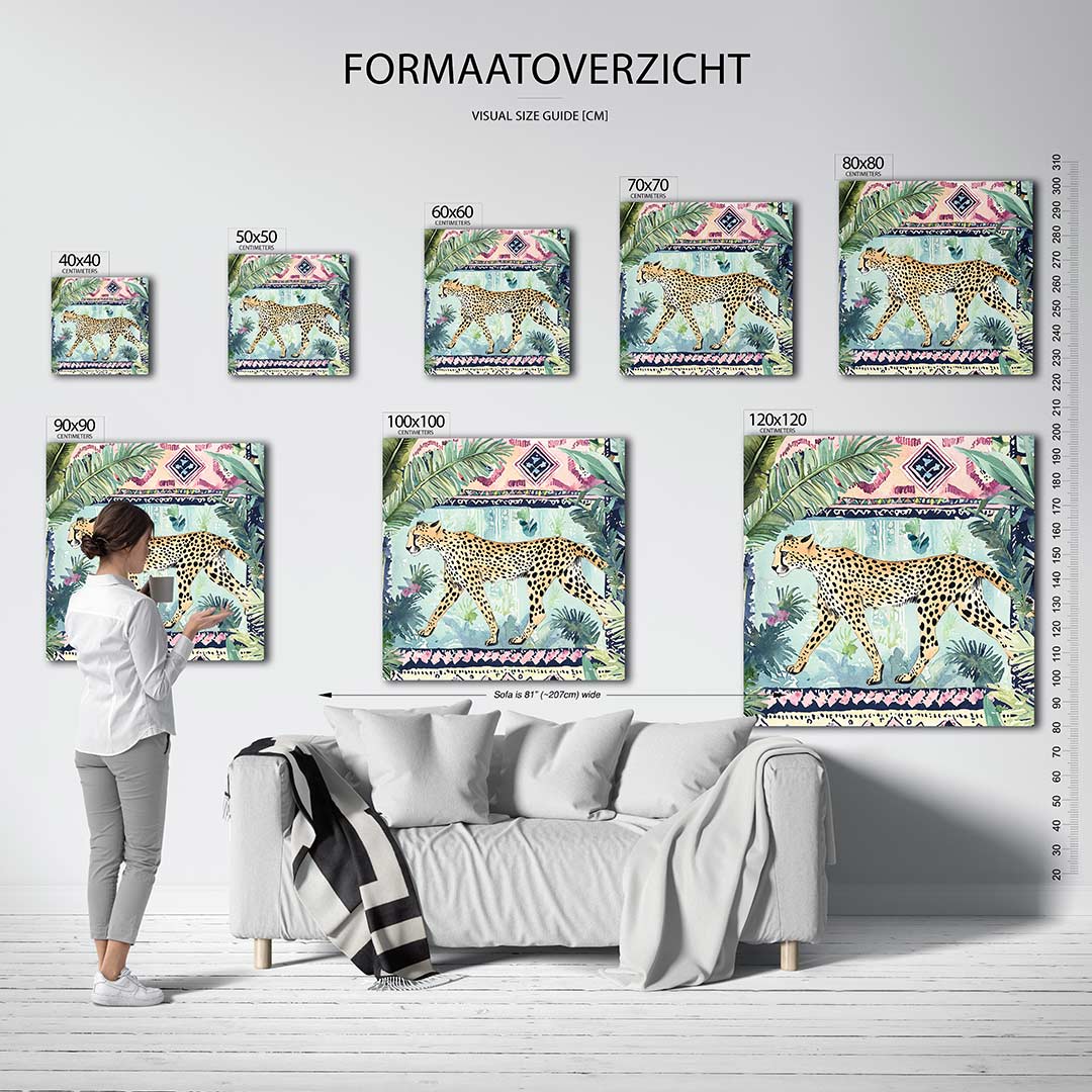 Luipaard en bladeren Kunstwerk