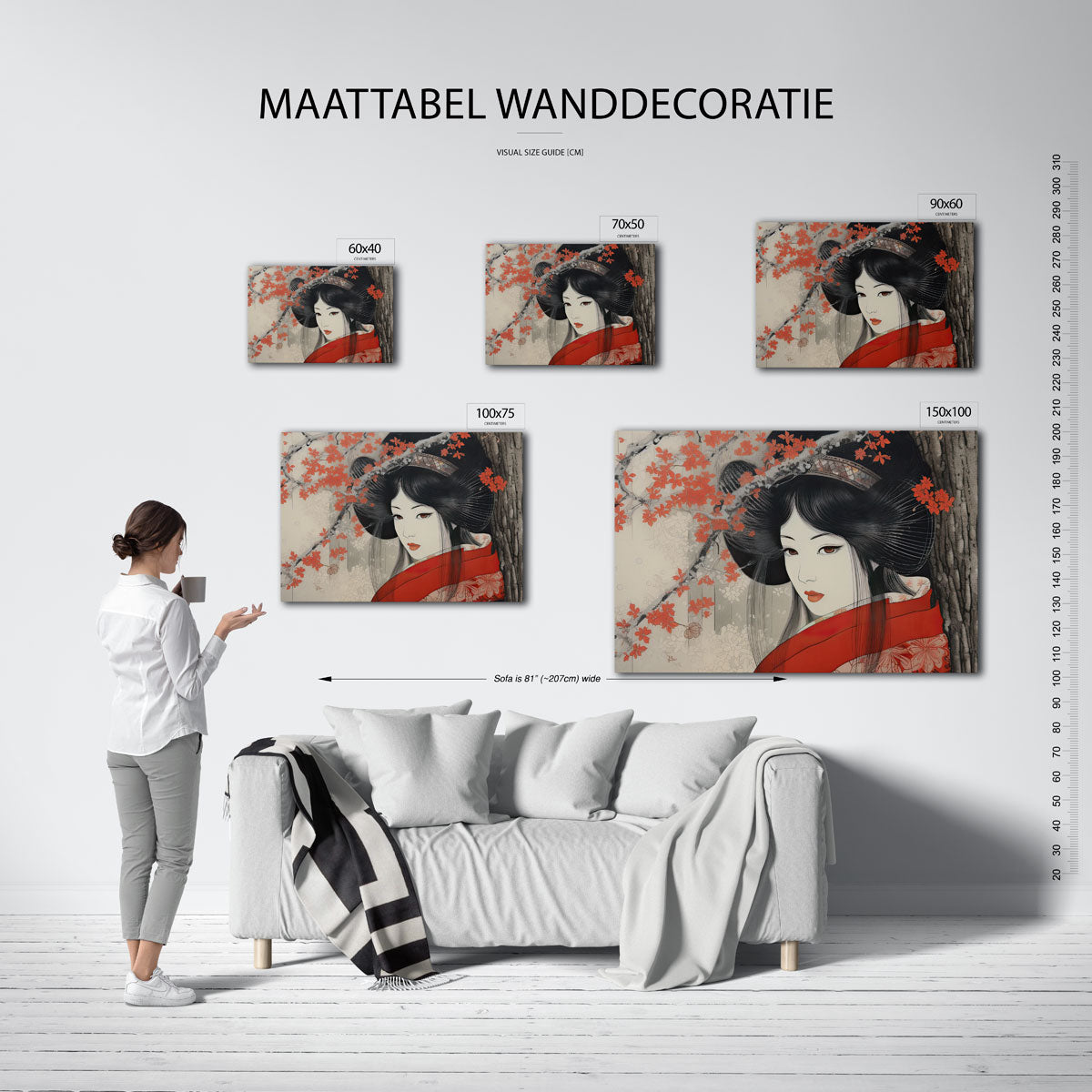 Elegante vrouw en bloesem Kunstwerk