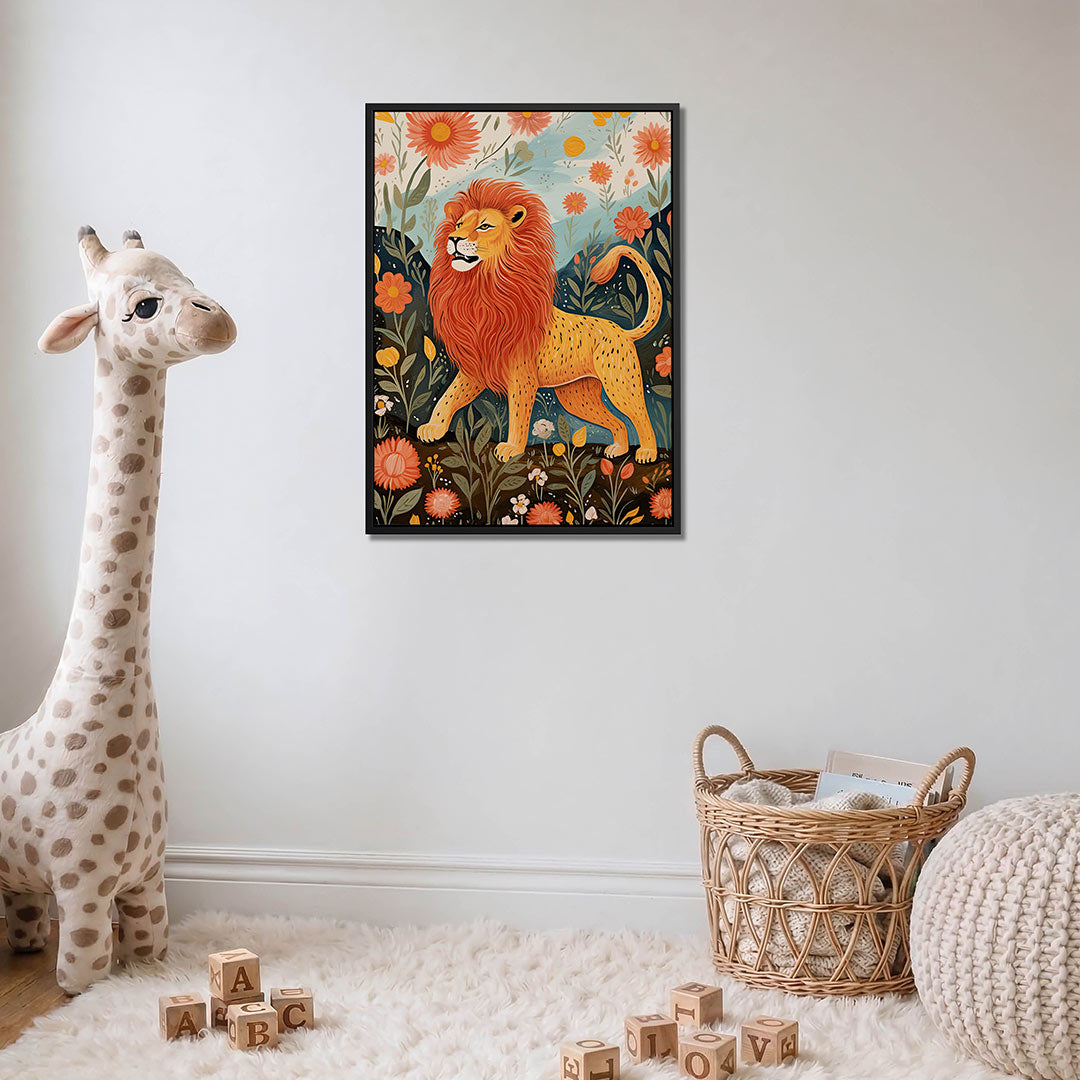 Leeuw en bloemen Kunstwerk