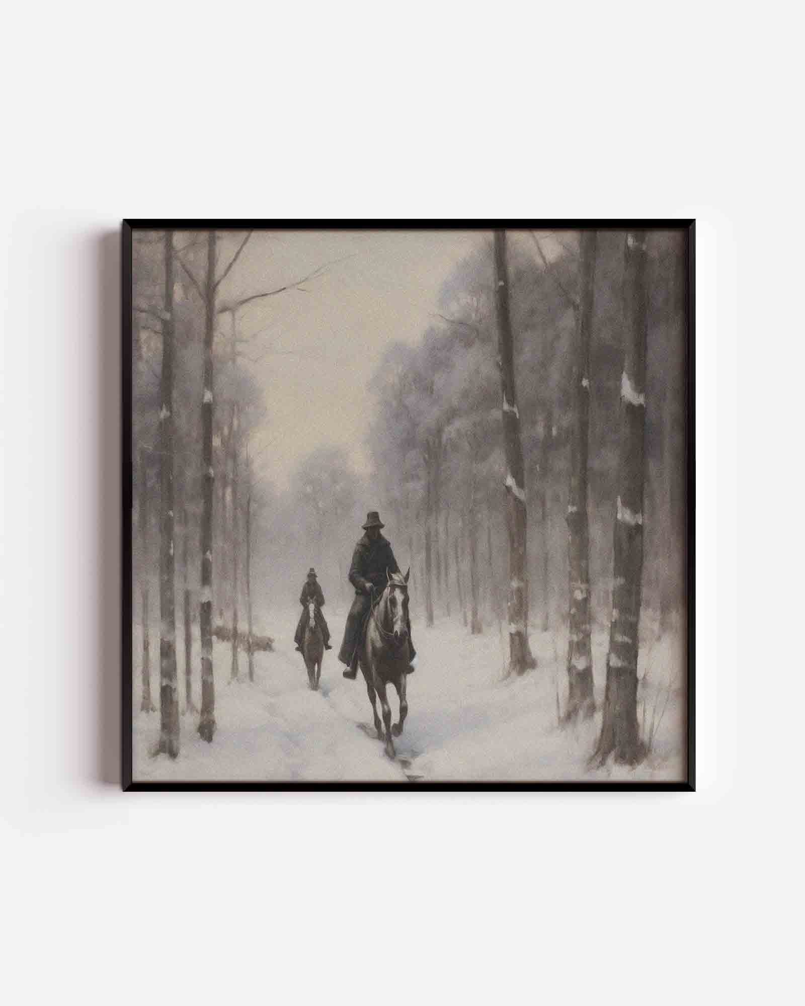 Ruiters in besneeuwd bos Poster