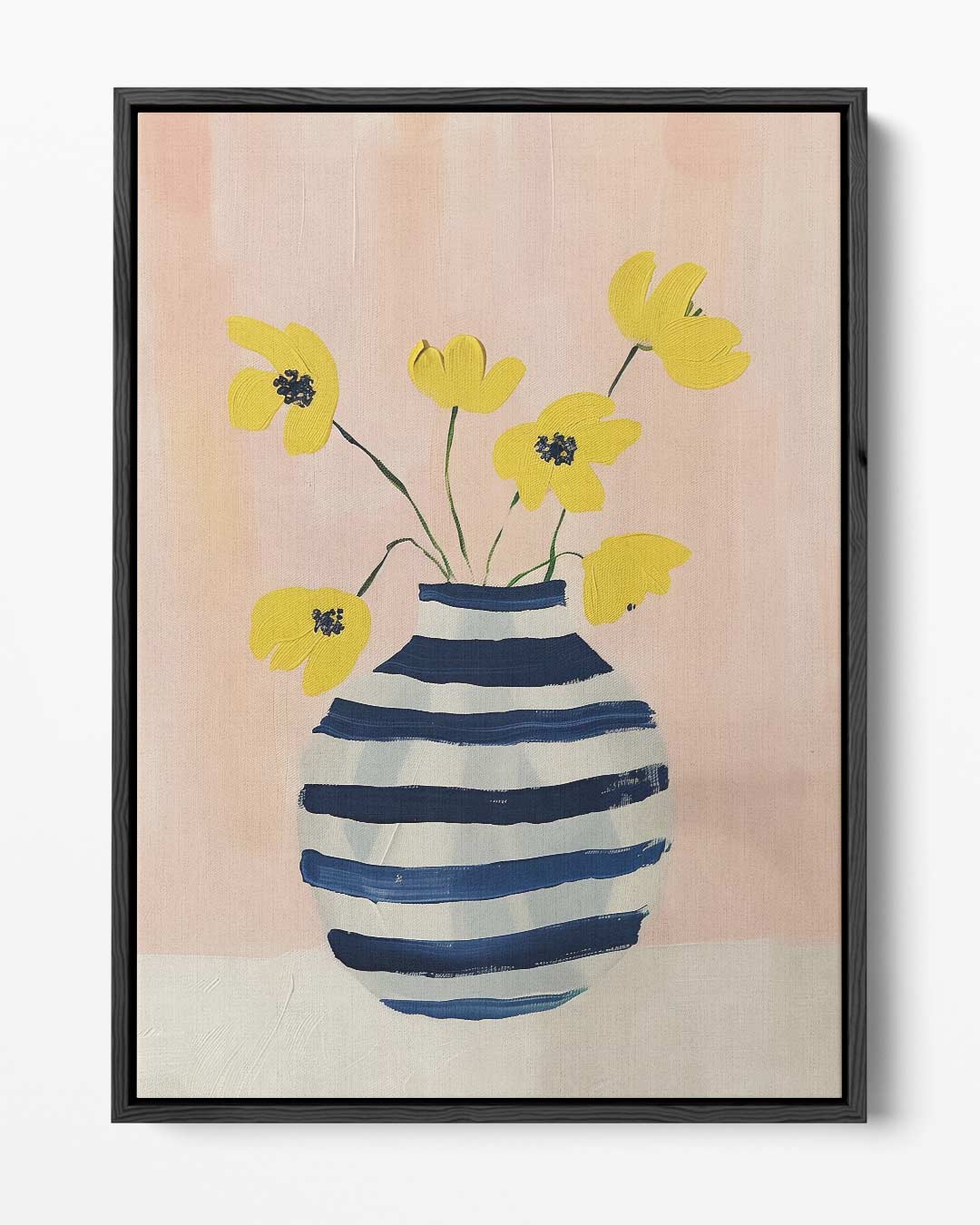 Zonnige Bloemen in Gestreepte Vaas Kunstwerk-canvas-dibond-plexiglas-wanddecoratie-WallArtistic