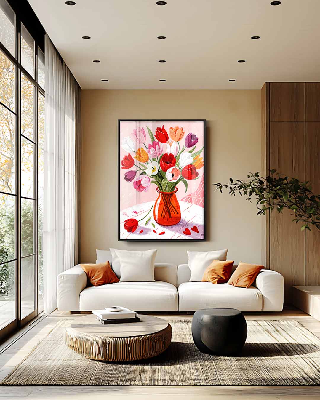 Vrolijk Tulpenboeket Illustratie Kunstwerk-canvas-dibond-plexiglas-wanddecoratie-WallArtistic