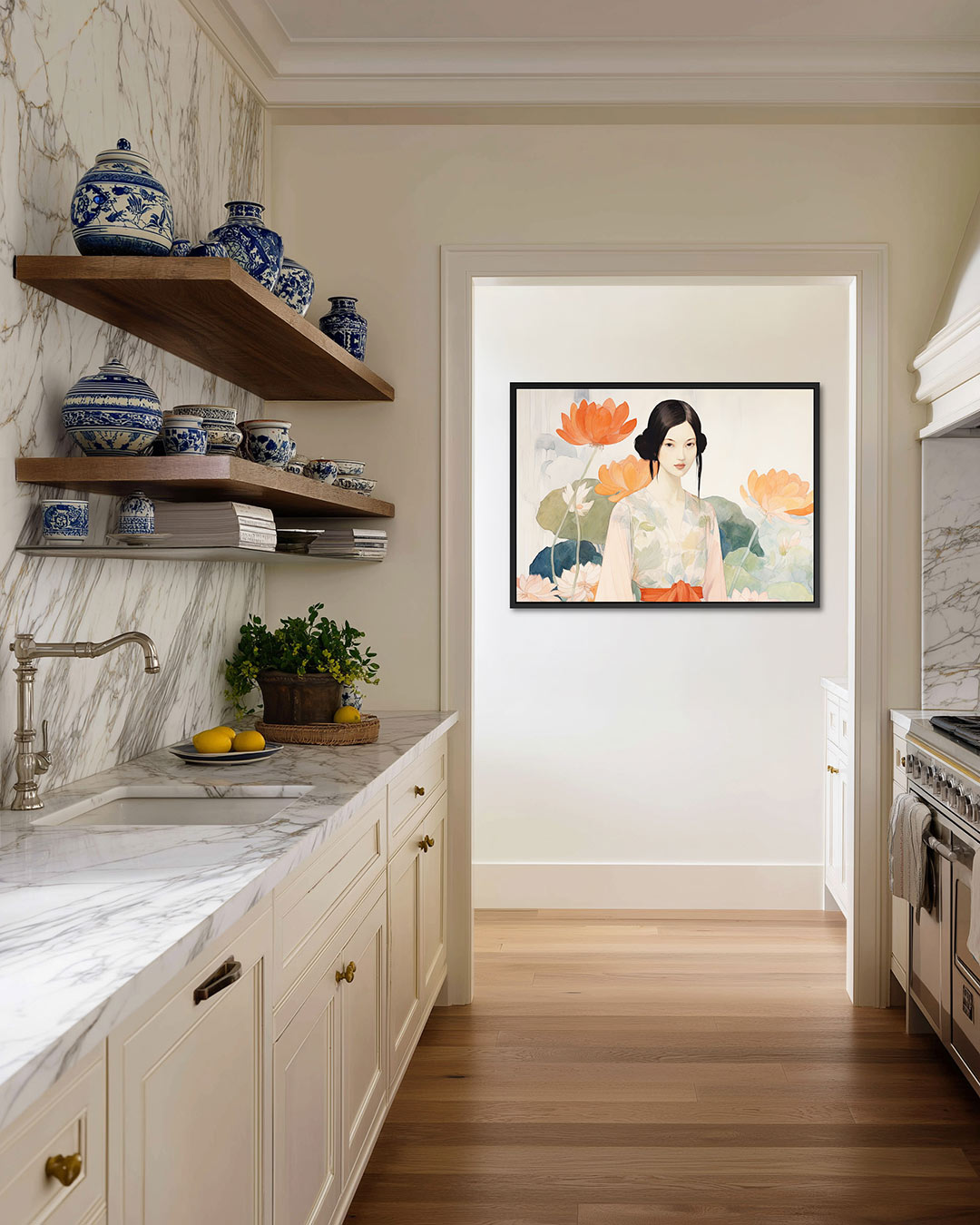 Vrouw met bloemen Kunstwerk