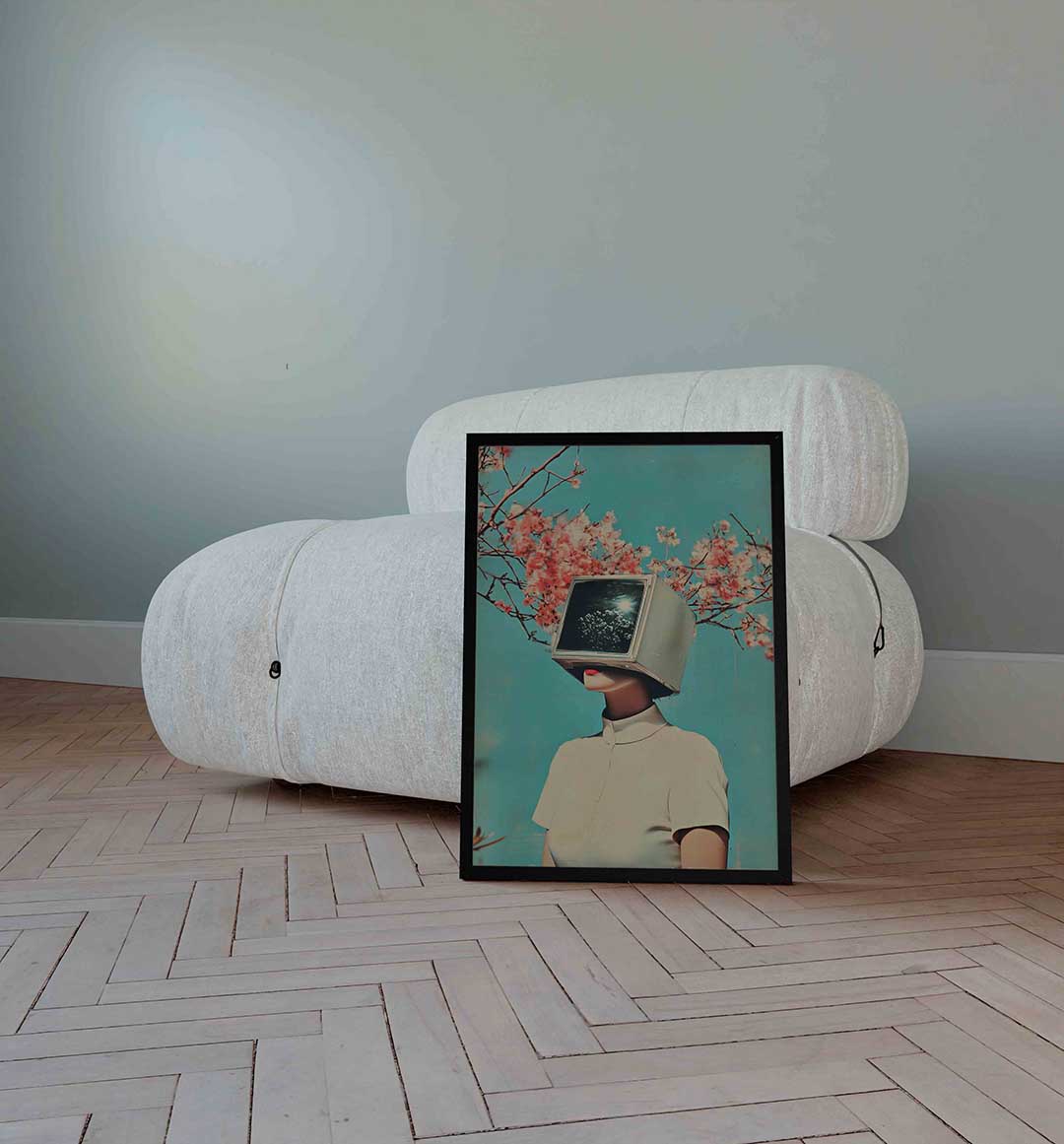 Vrouw met monitorhoofd Poster