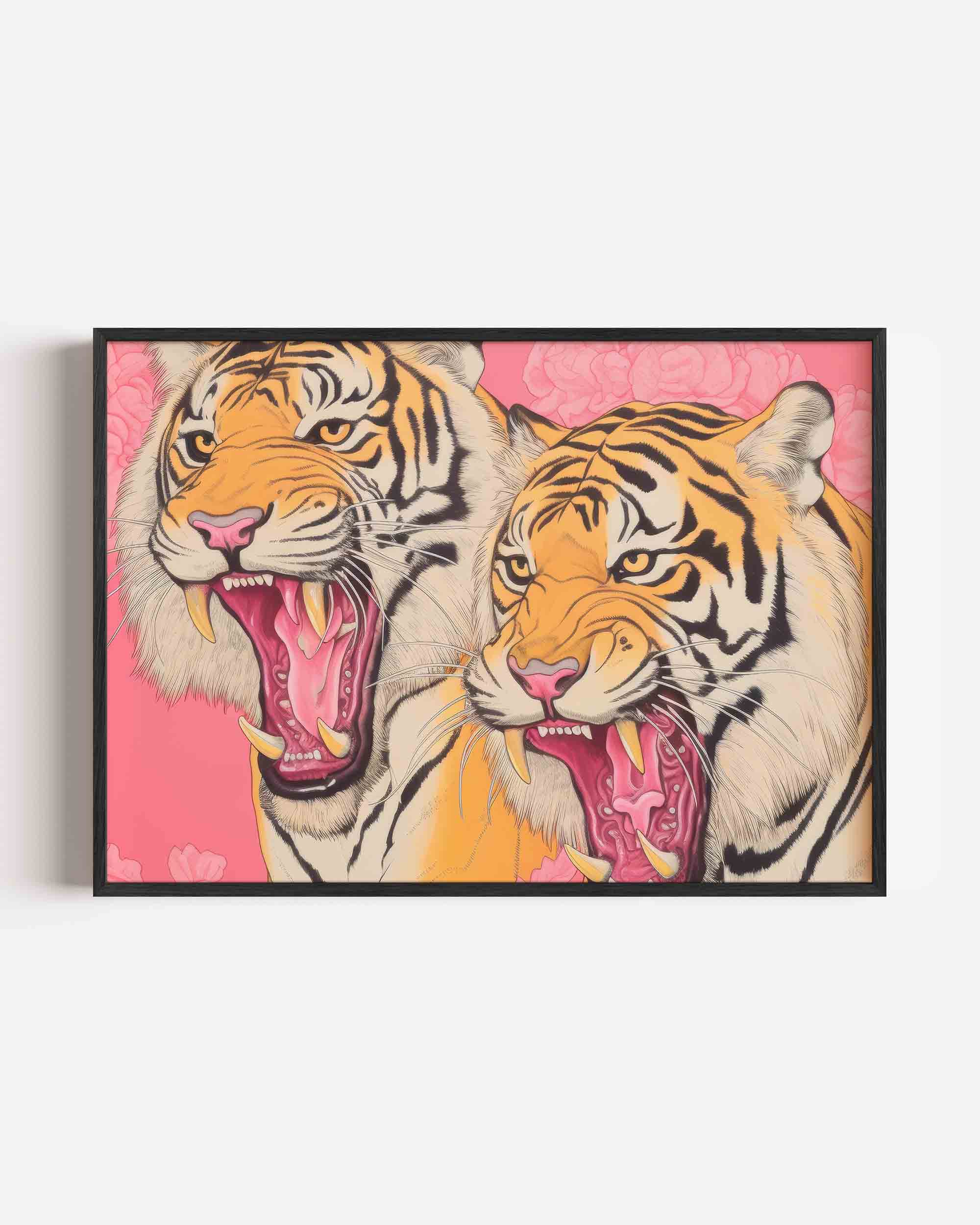 Twee tijgers op roze achtergrond Poster