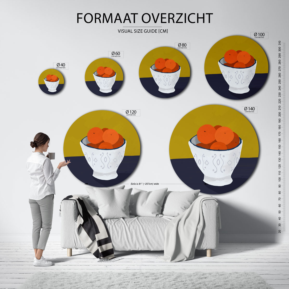 Schaal met sinaasappels Muurcirkel