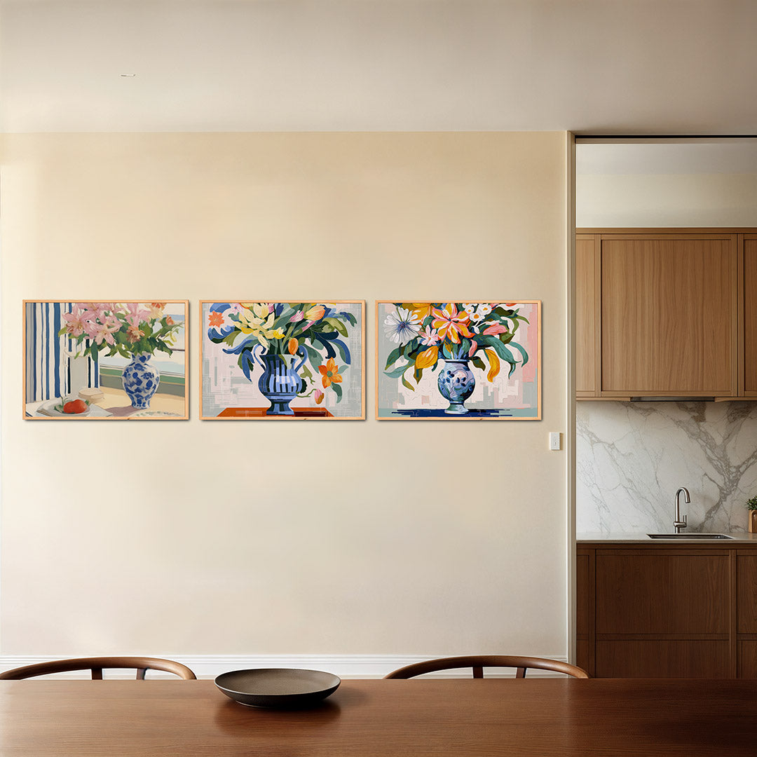 Bloemen en strepen Posterset