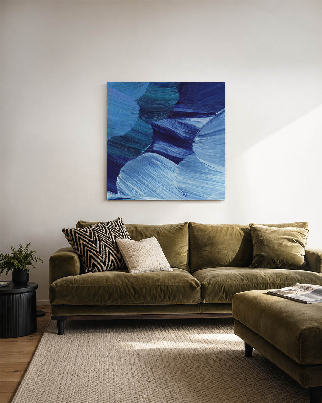Dynamische blauwe borstels Kunstwerk