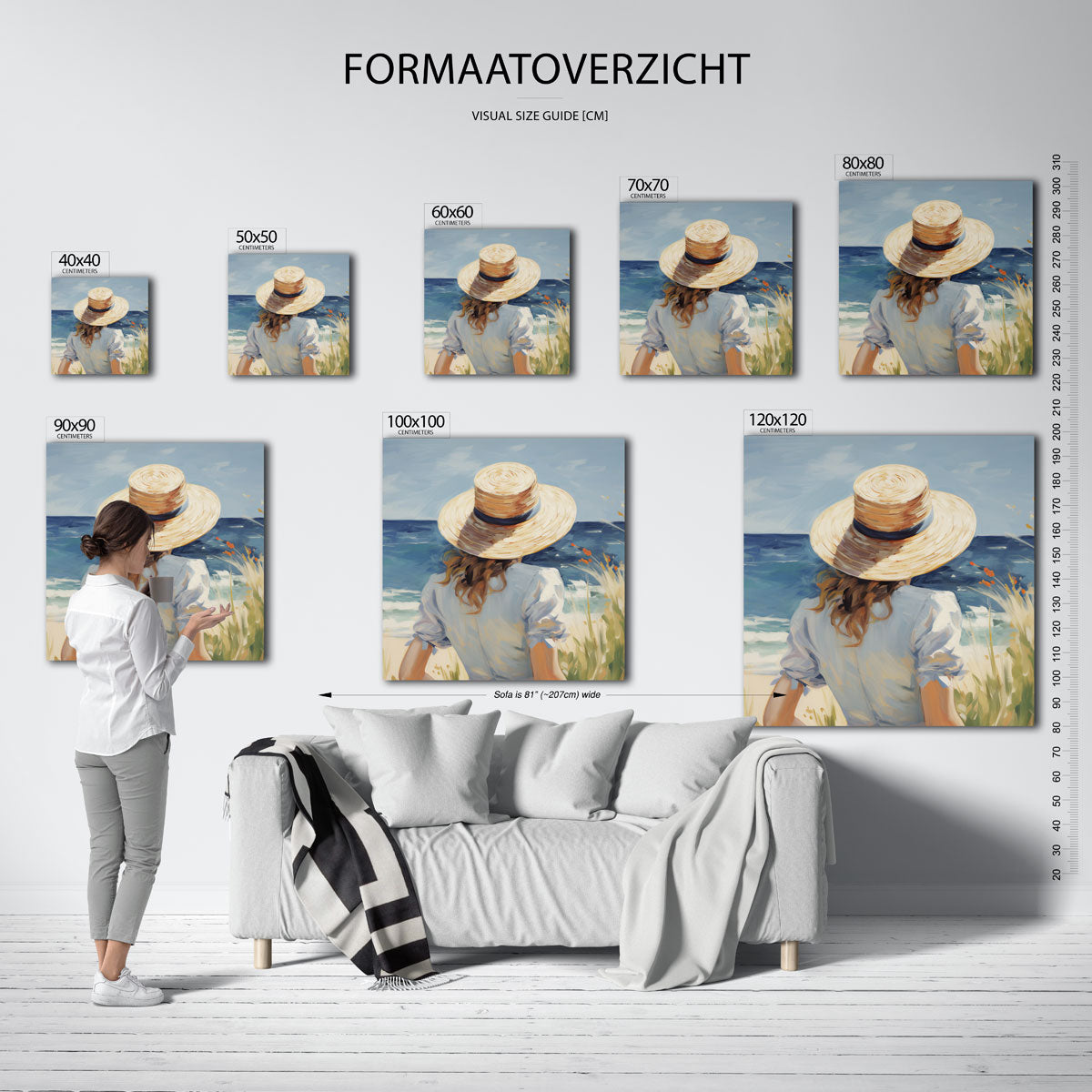 Vrouw met hoed bij zee Poster