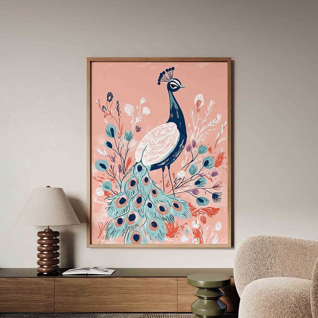 Pauw met bloemen Poster