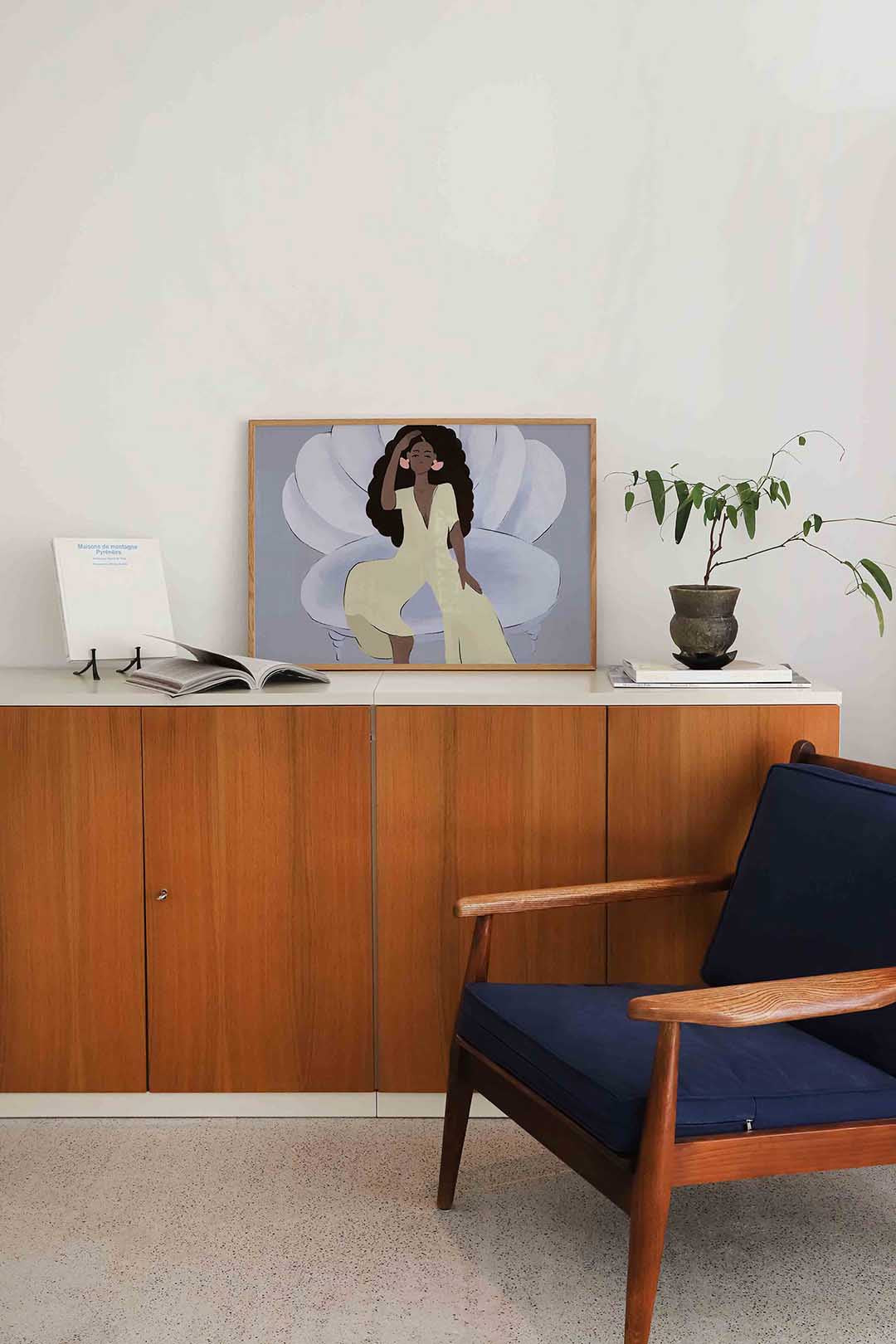 Vrouw op schelpstoel Poster