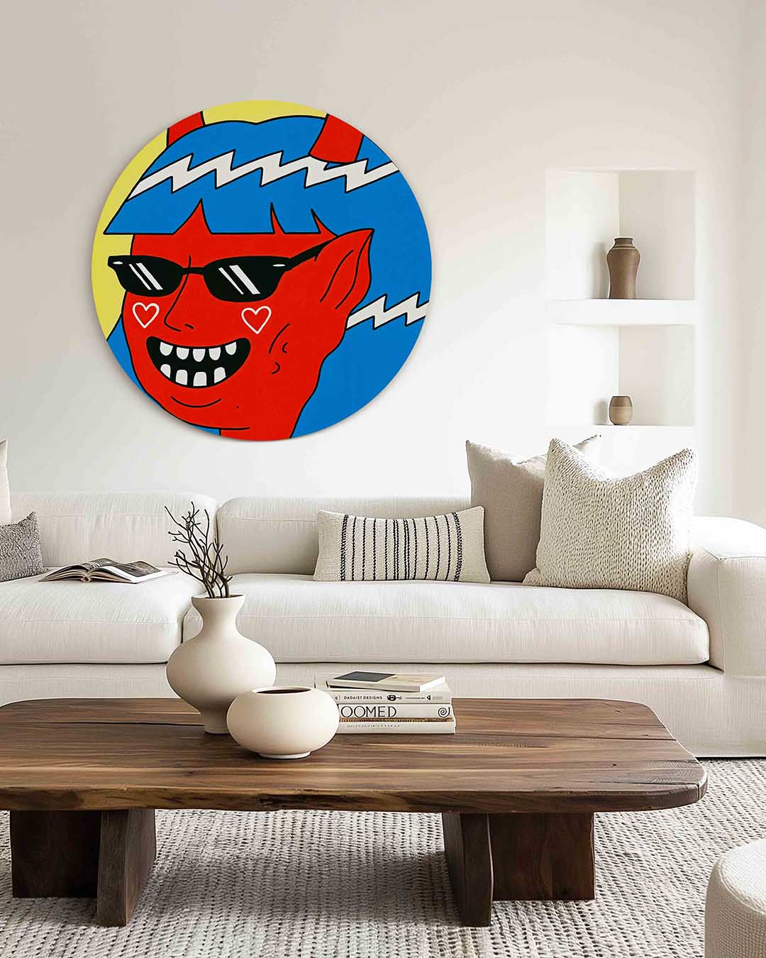 Rode figuur met blauwe haren Muurcirkel