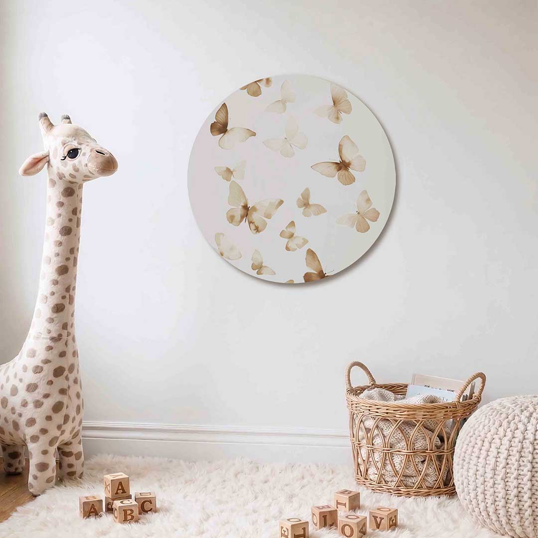 Vlinders in beige Muurcirkel
