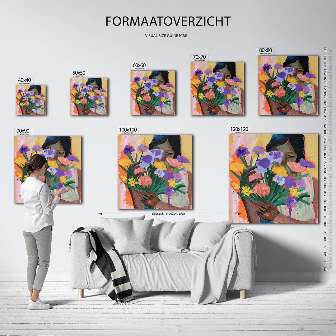 Bloemen en vrouw Kunstwerk