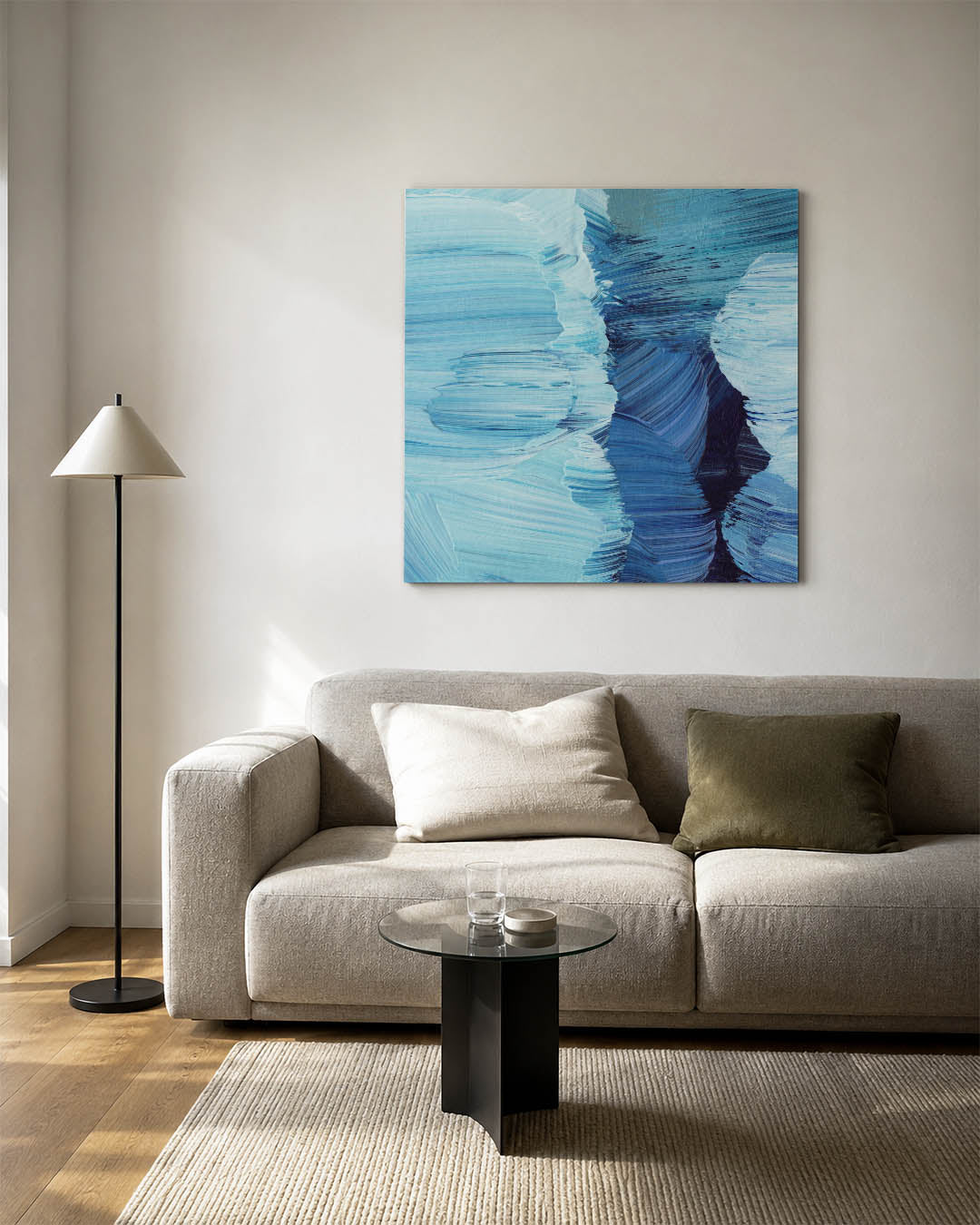 Dynamische blauwe borstels Kunstwerk