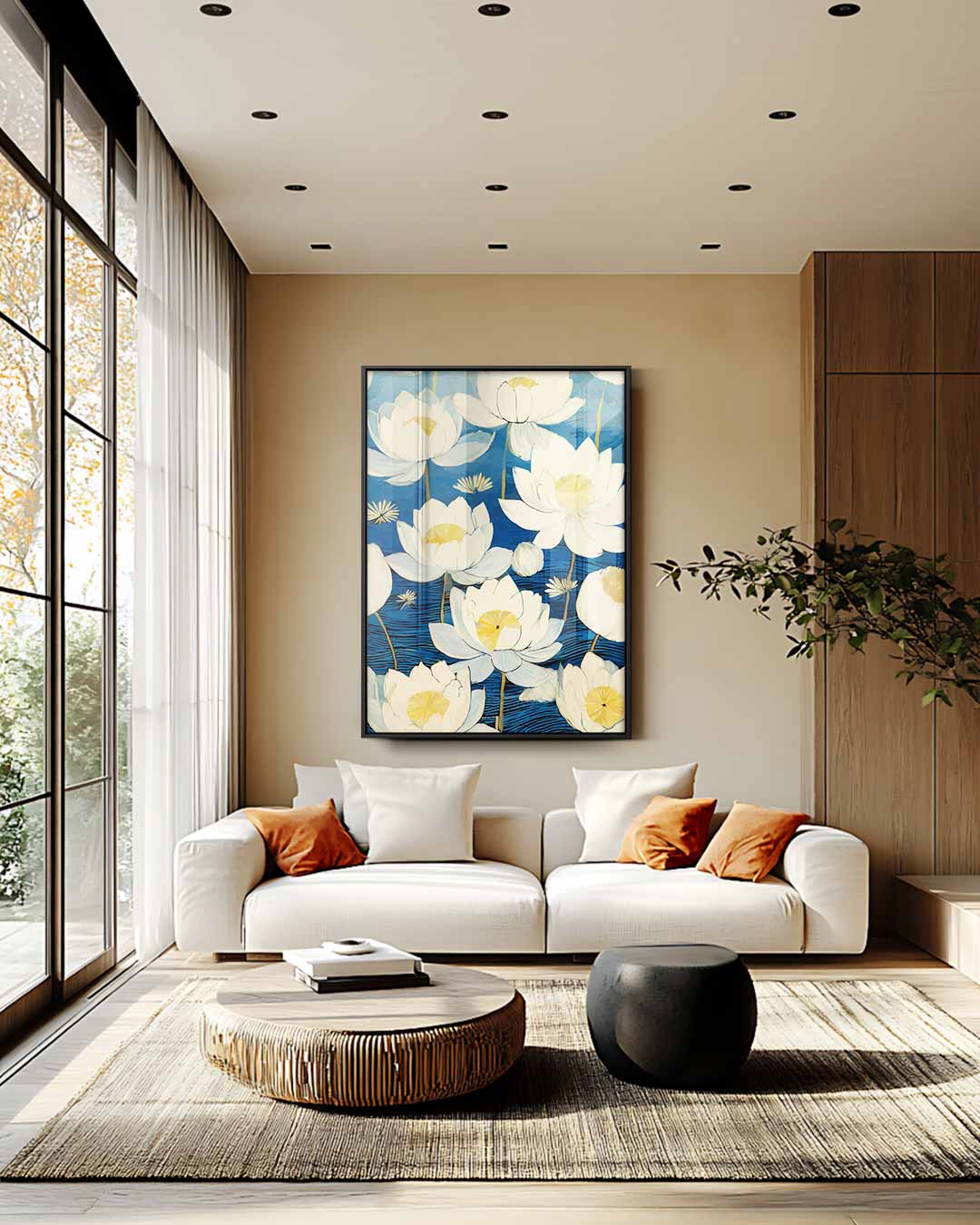 Bloeiende Waterlelies op Blauw Kunstwerk-canvas-dibond-plexiglas-wanddecoratie-WallArtistic