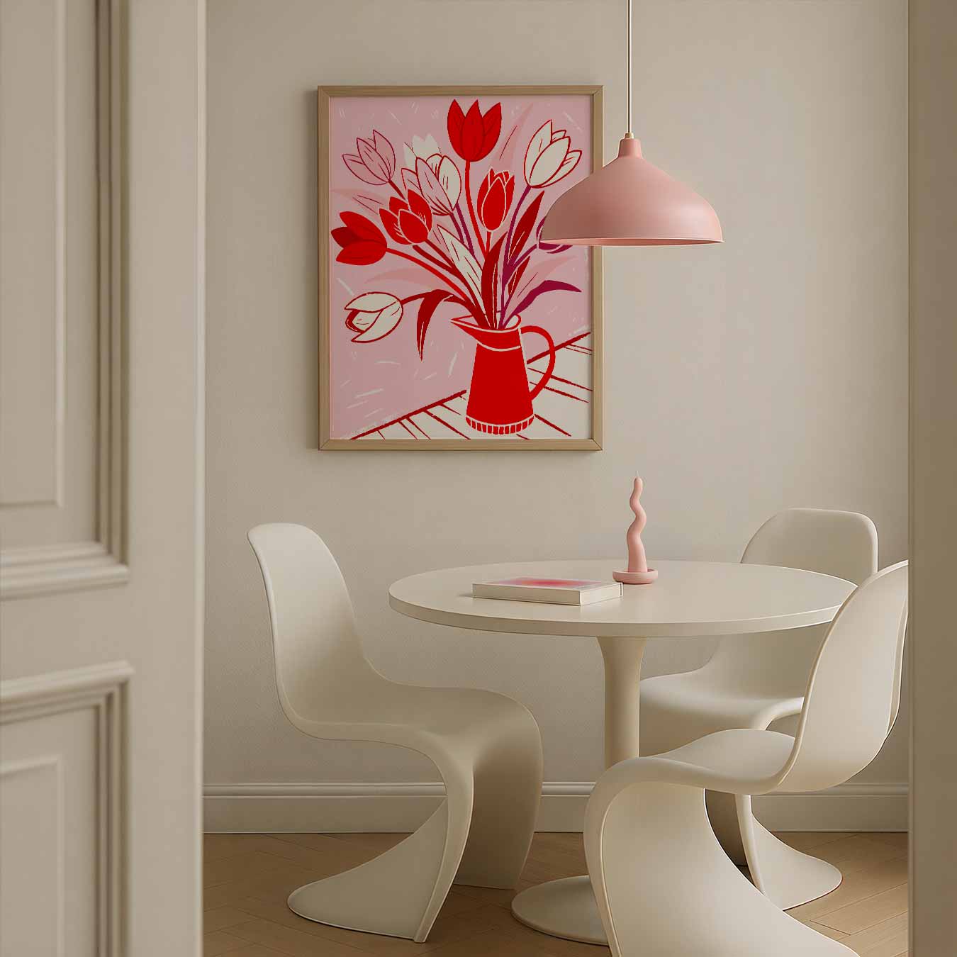 Bloeiende Tulpen in Rode Vaas Poster-WallArtistic