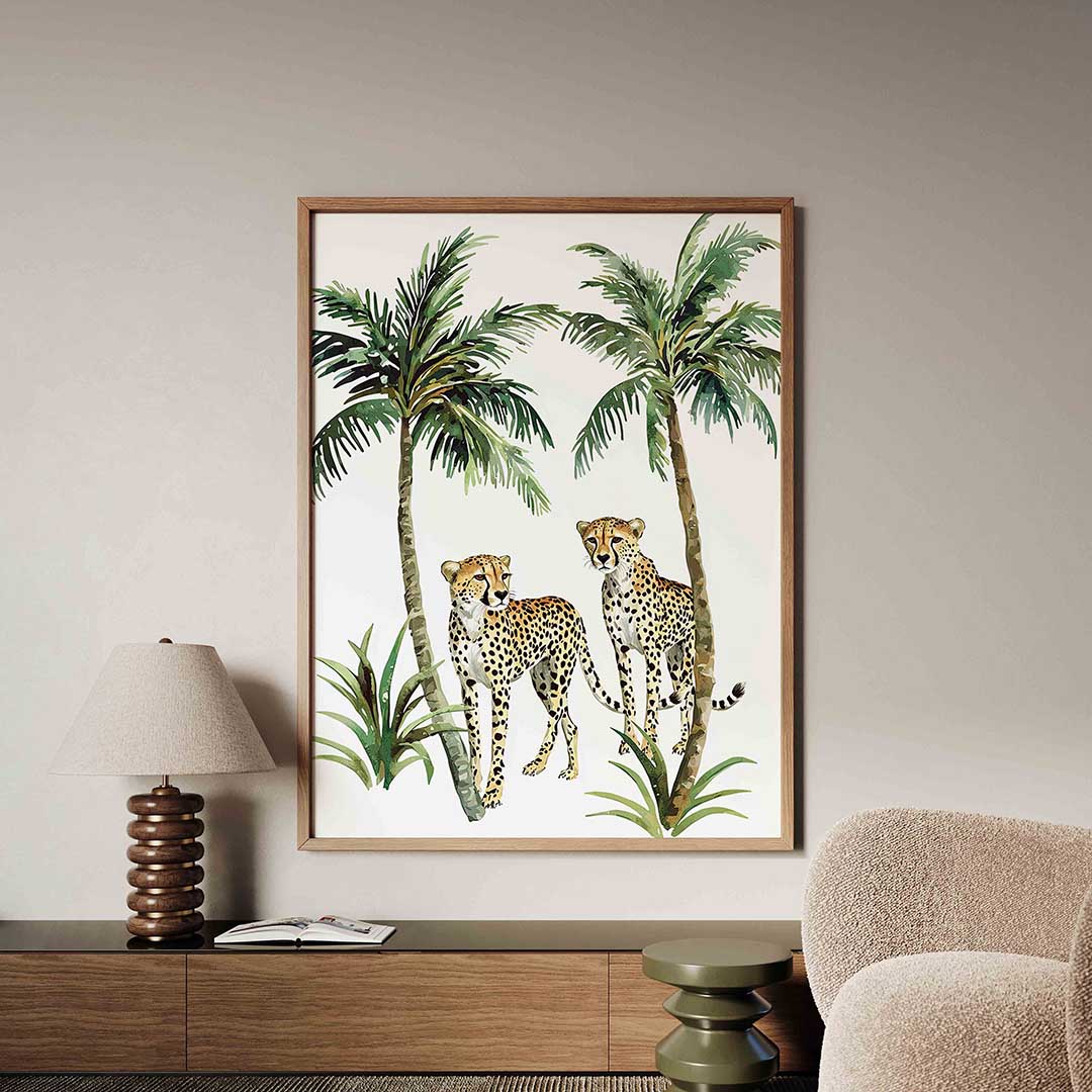 Luipaarden en palmbomen Poster