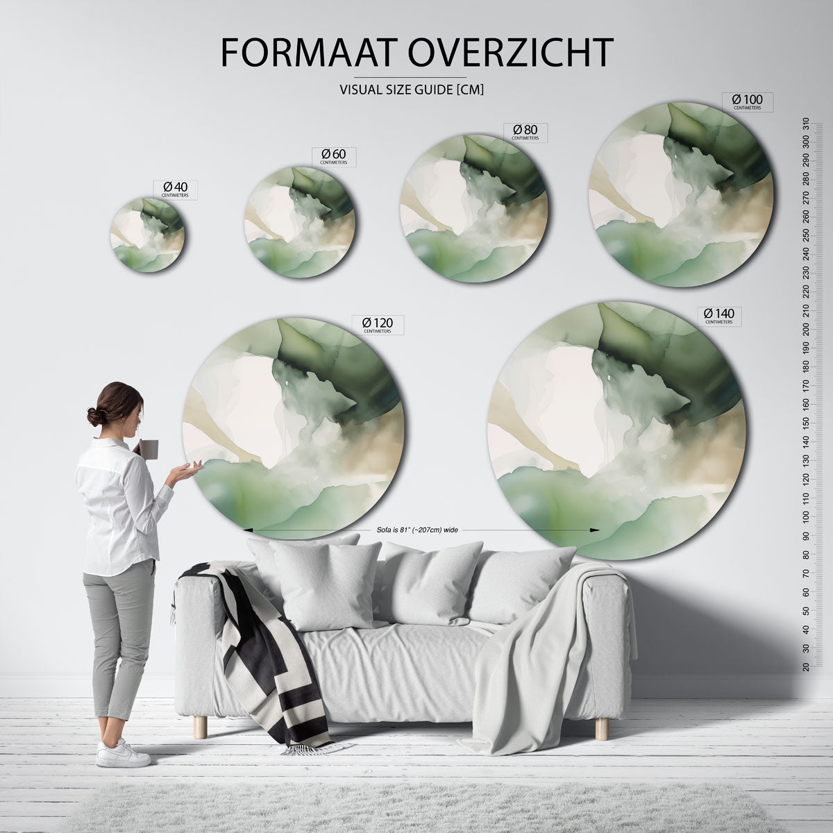 Abstracte groene vormen Muurcirkel