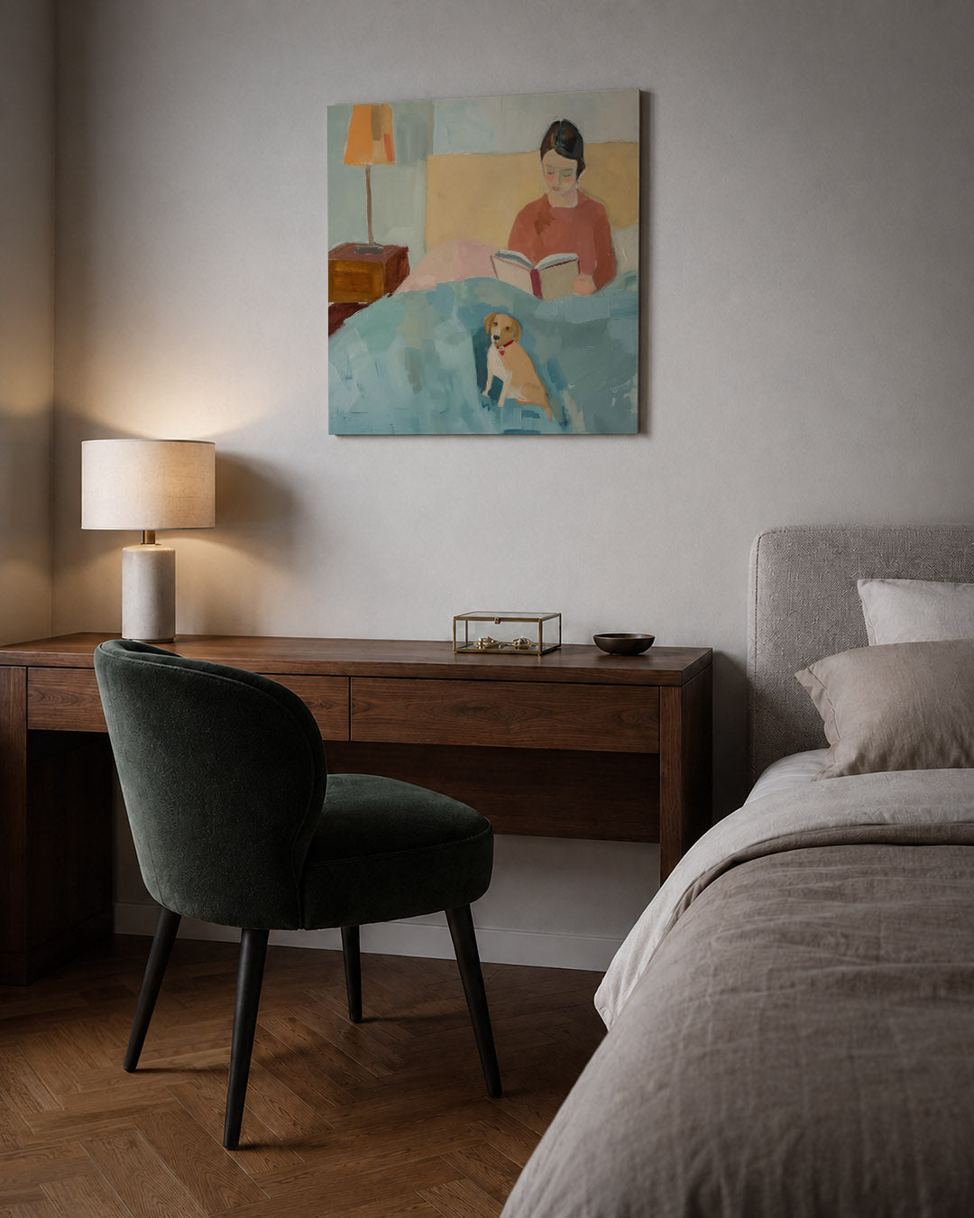 Lezende vrouw met hond Kunstwerk