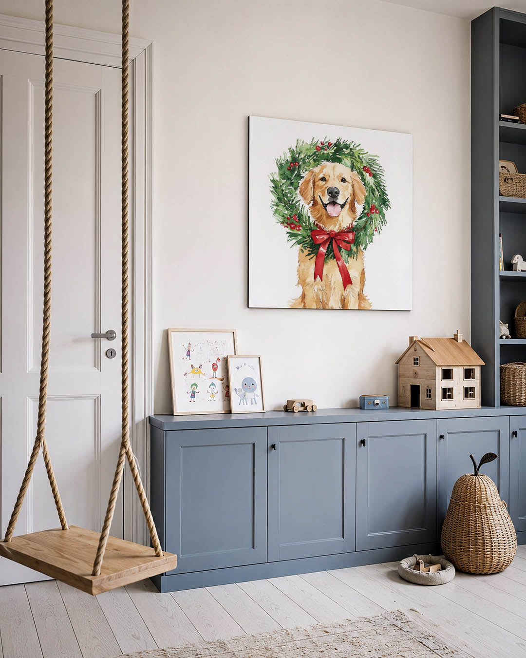 Hond met kerstkrans Kunstwerk