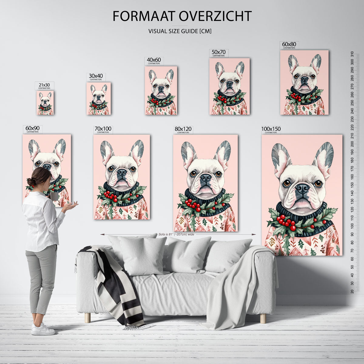 Franse bulldog met kersttrui Poster