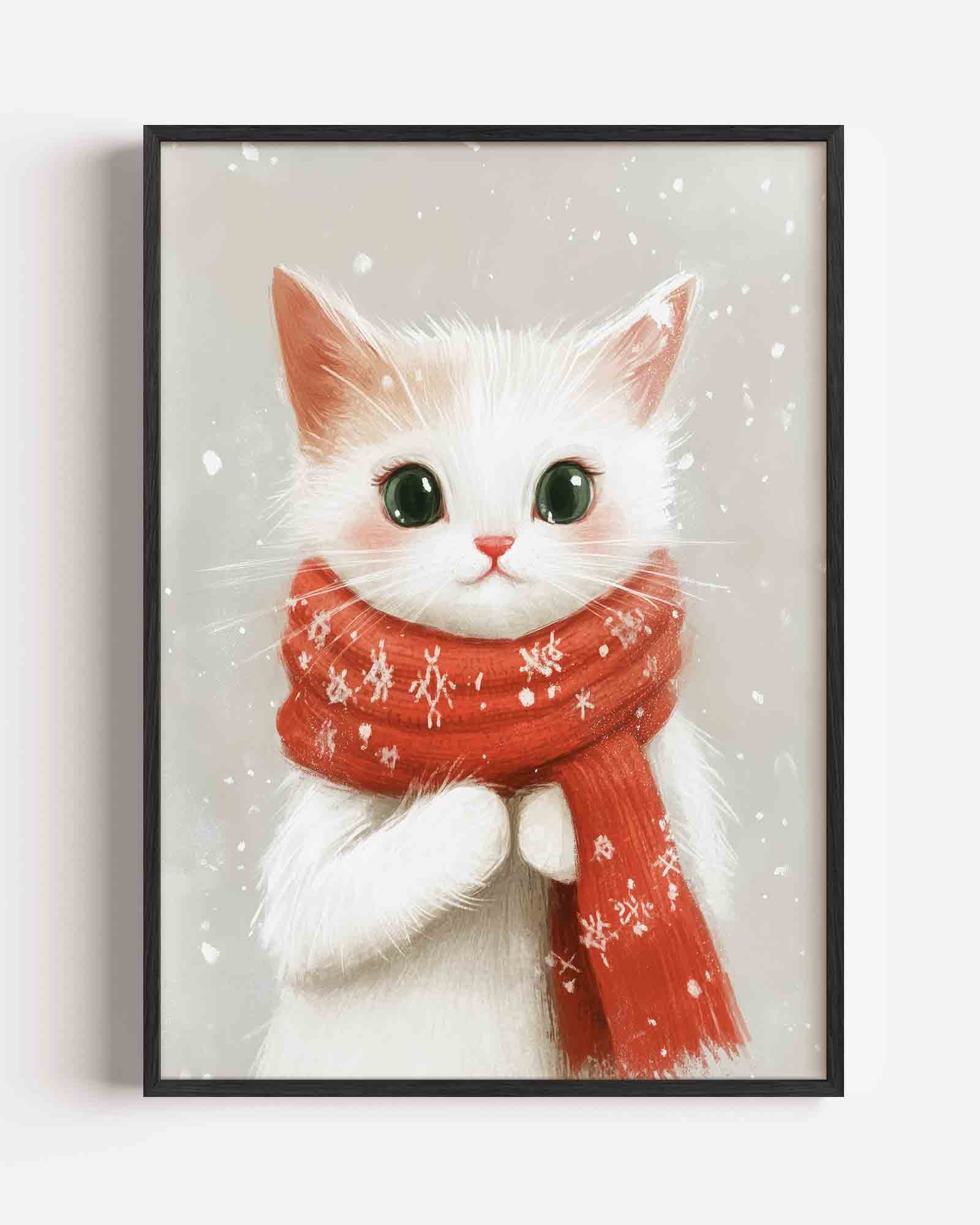 Kat met rode sjaal Poster