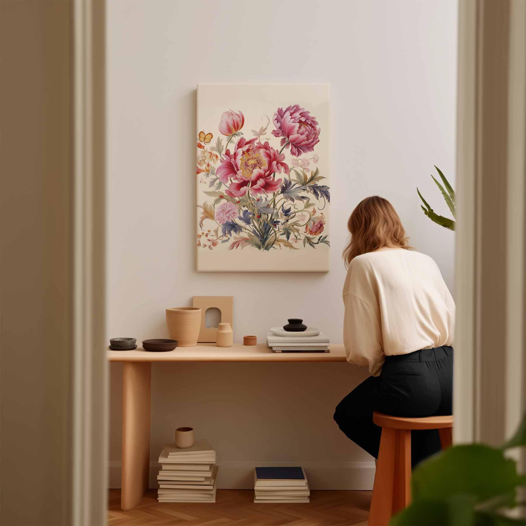 Bloemenpracht met Vlinder Kunstwerk-canvas-dibond-plexiglas-wanddecoratie-WallArtistic