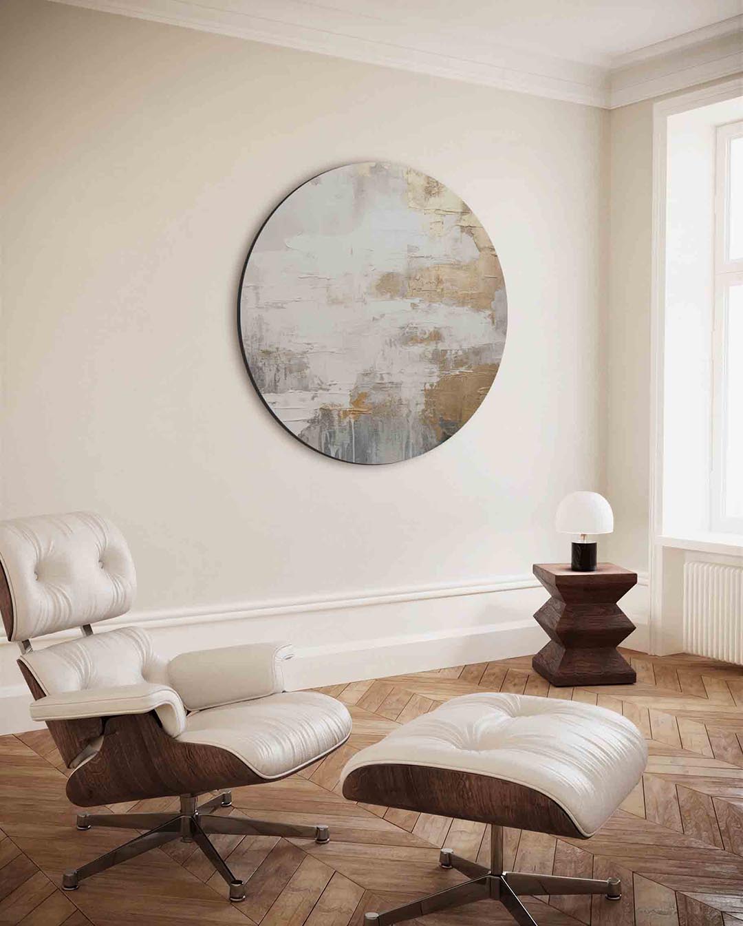 Goud en wit abstracte Muurcirkel