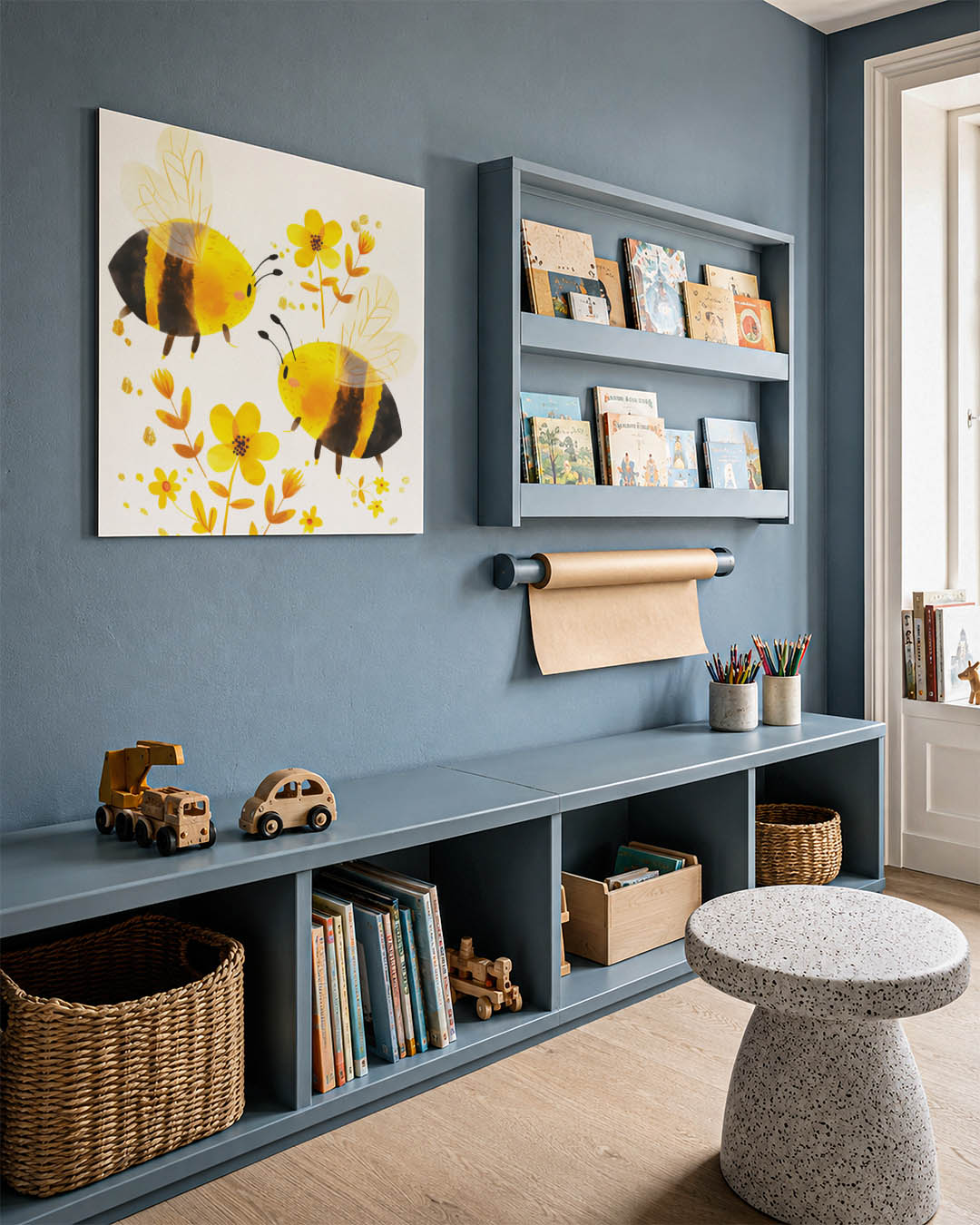 Vrolijke bijen en bloemen Kunstwerk