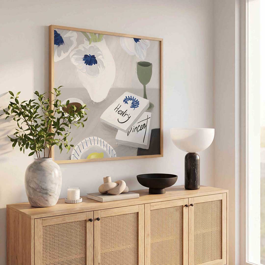 Stilleven met bloemen en boeken Poster