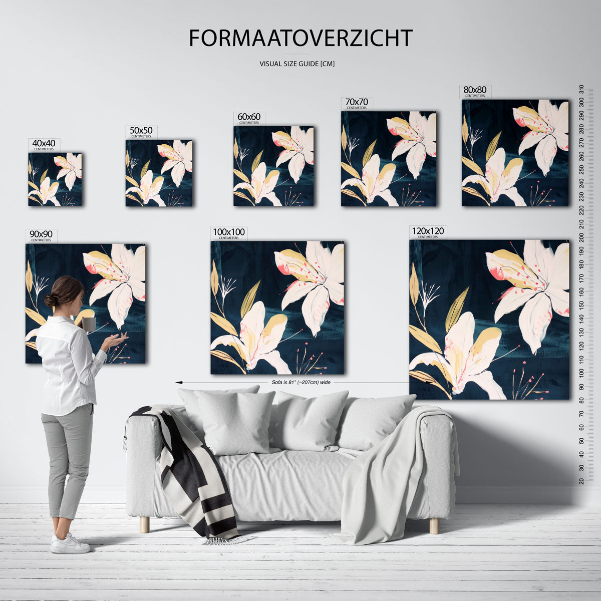 Witte bloemen en bladeren Poster