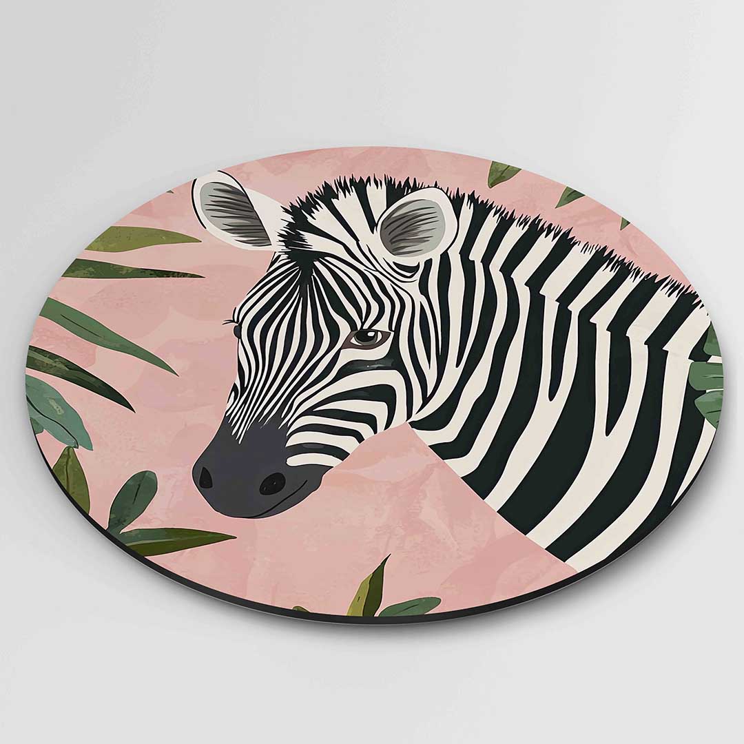 Zebra en bladeren Muurcirkel