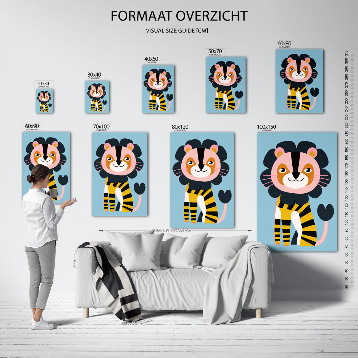 Leeuw op blauwe achtergrond Poster
