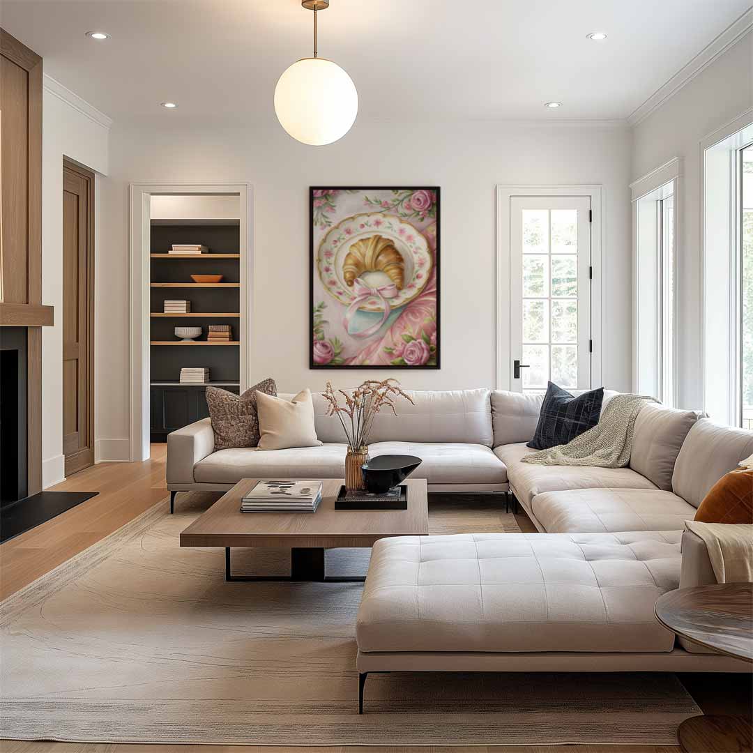 Croissant op Bloemenbord Kunstwerk-canvas-dibond-plexiglas-wanddecoratie-WallArtistic