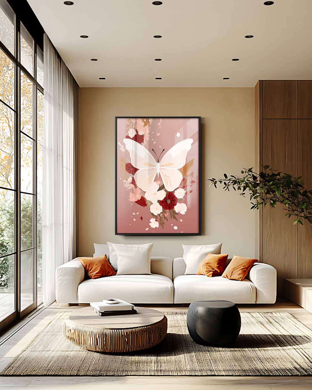 Vlinder op Bloemenpracht Kunstwerk-canvas-dibond-plexiglas-wanddecoratie-WallArtistic
