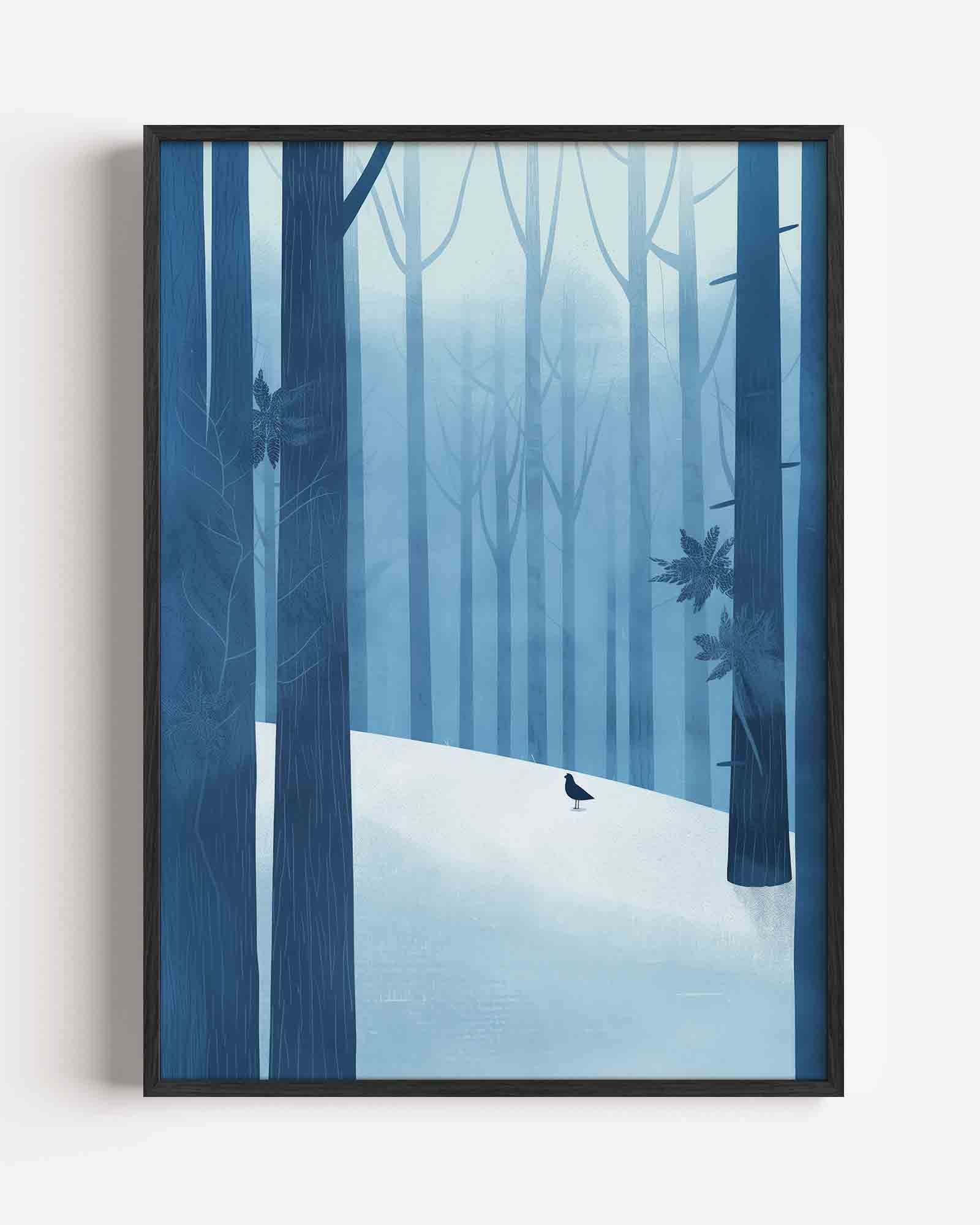 Winterbos met vogel Poster