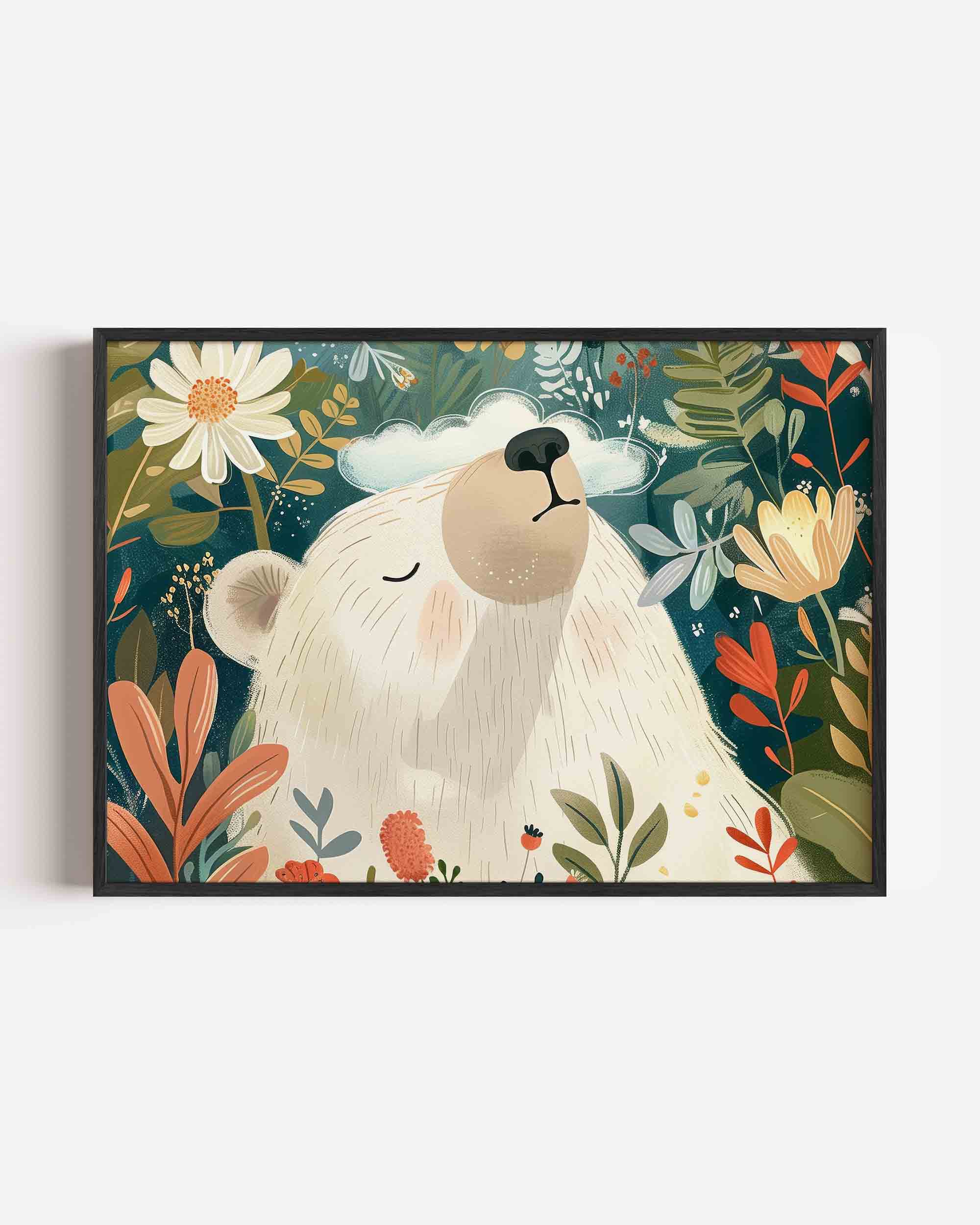 Beer tussen bloemen Poster