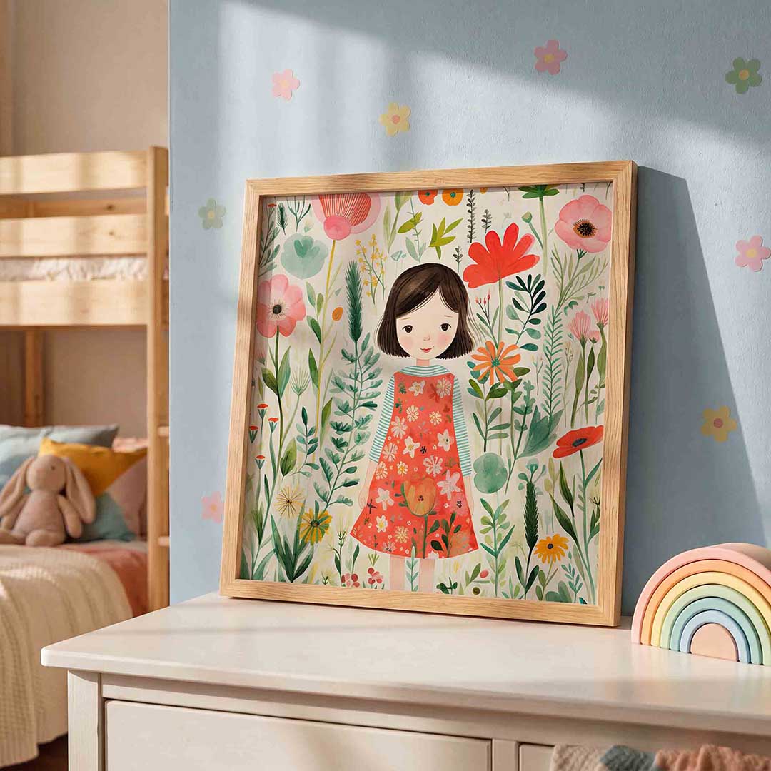 Meisje tussen bloemen Poster