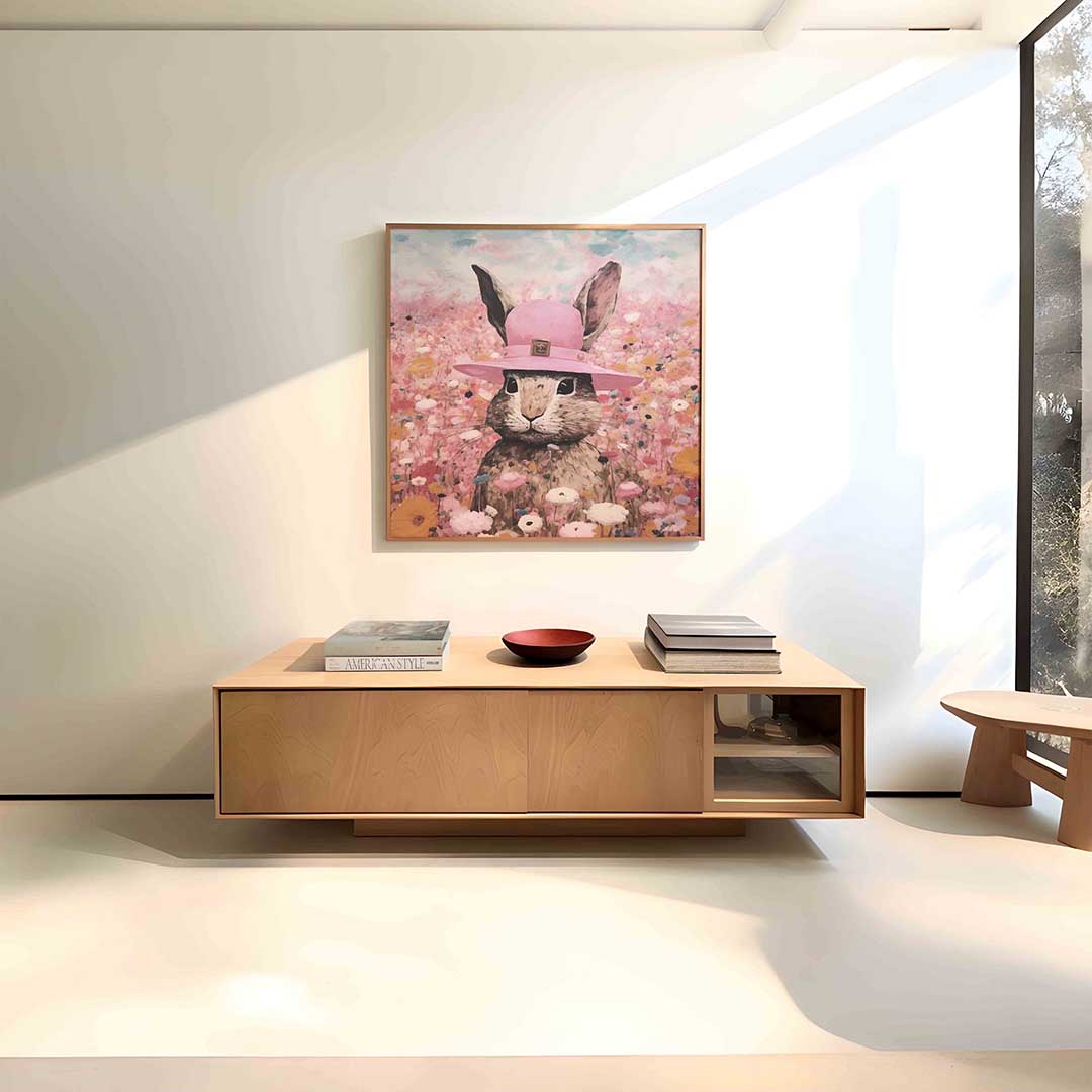 Konijn met roze hoed Poster