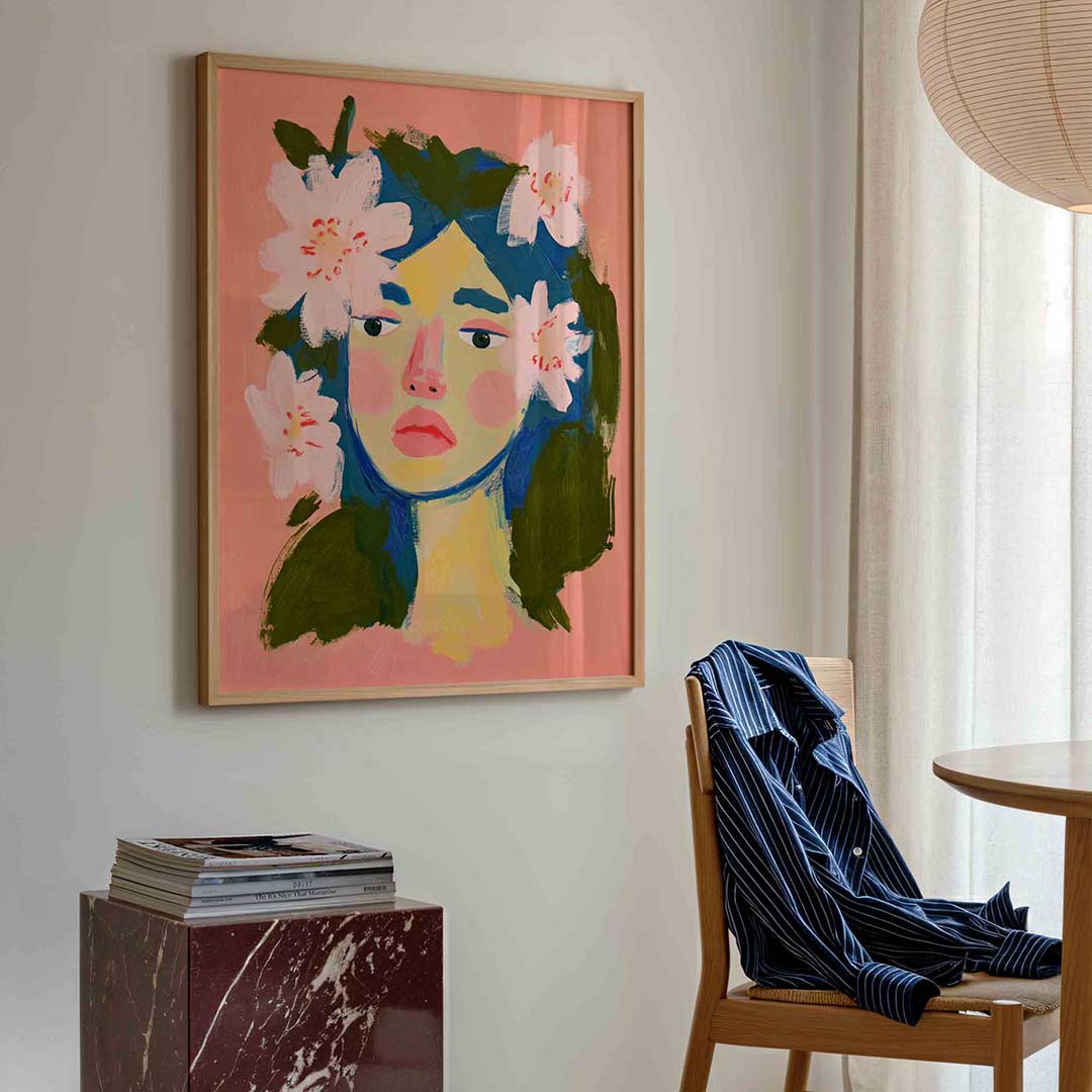 Bloemen en gezicht Poster