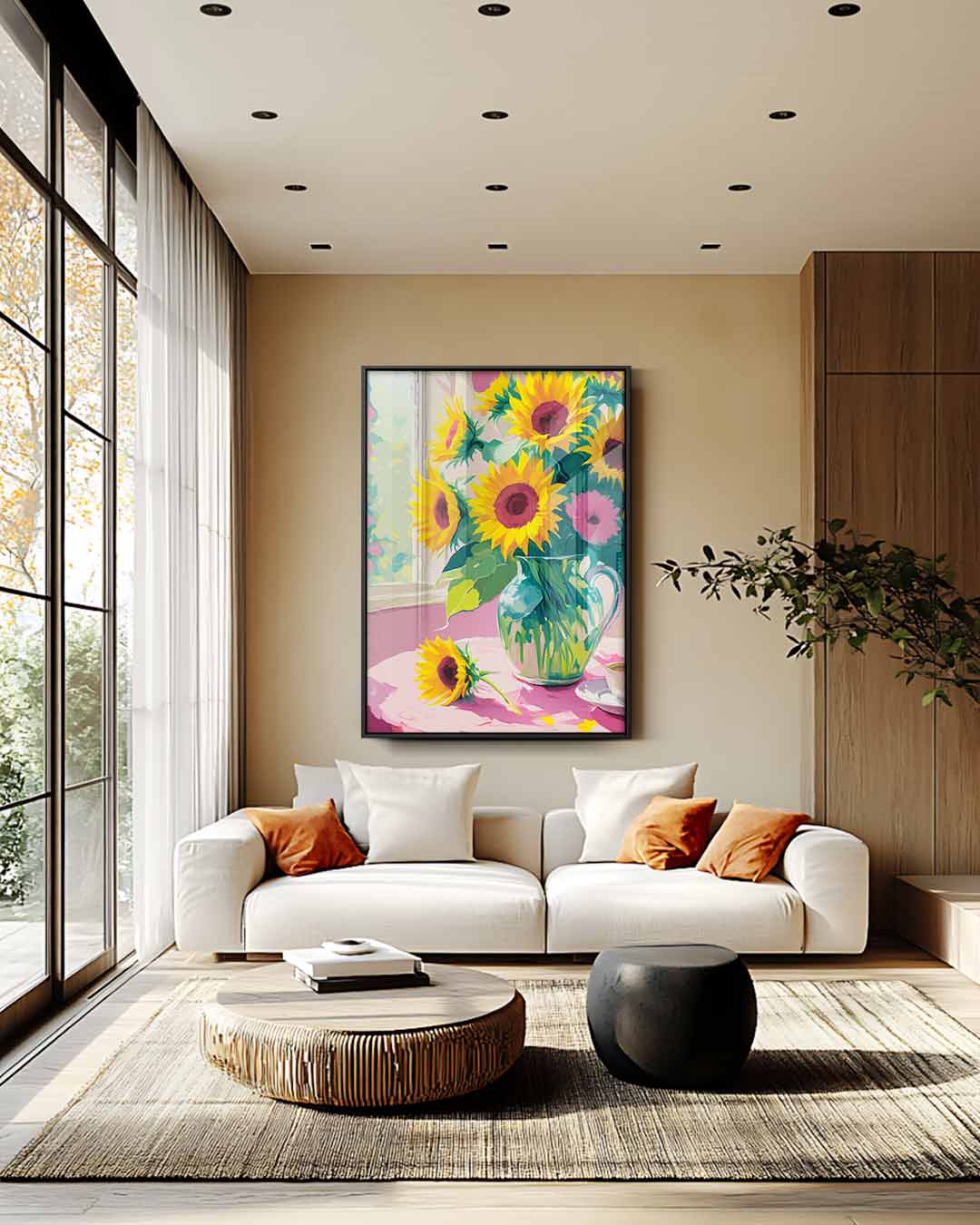Zomerse Zonnebloem Schilderij Kunstwerk-canvas-dibond-plexiglas-wanddecoratie-WallArtistic