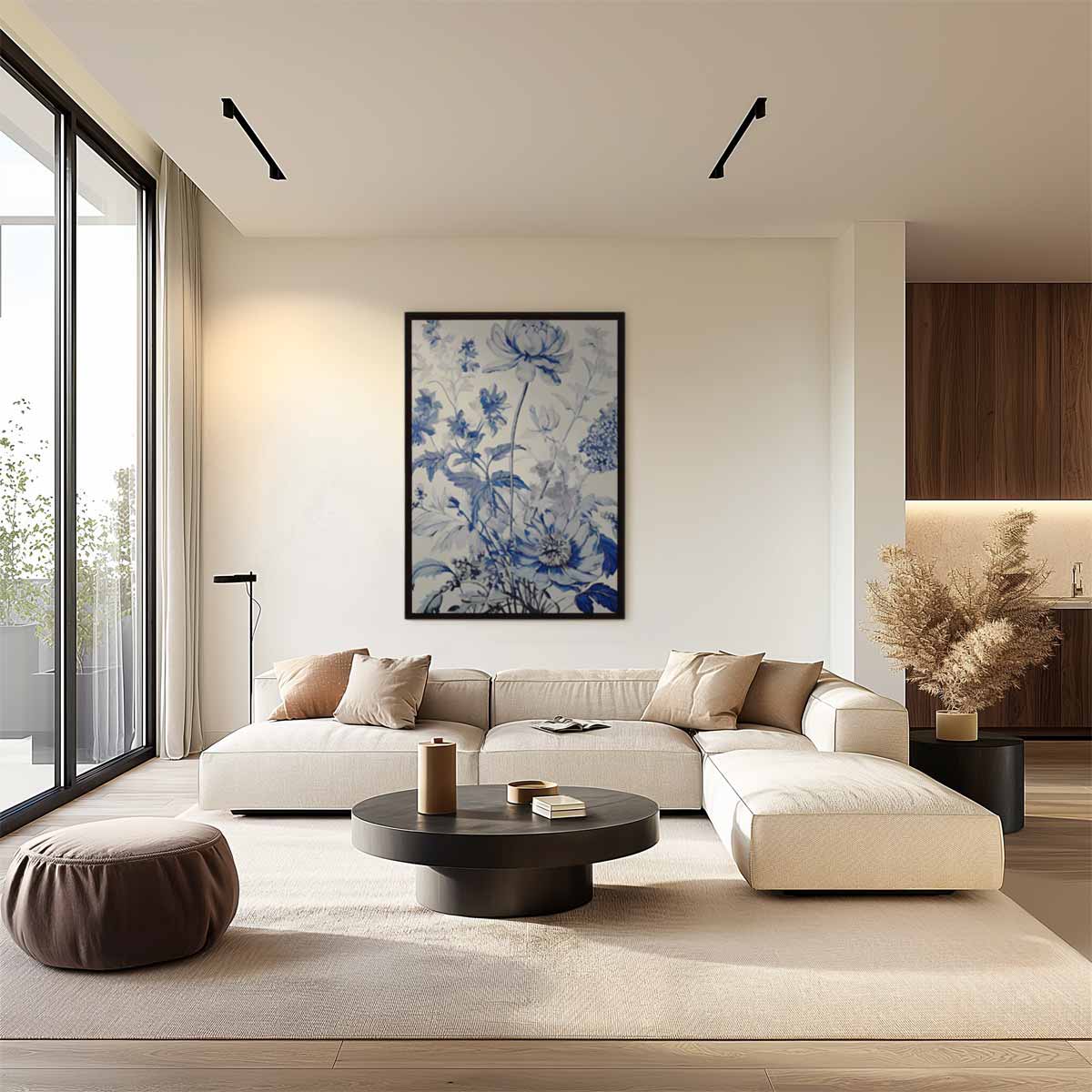 Elegante Bloemen in Blauw Kunstwerk-canvas-dibond-plexiglas-wanddecoratie-WallArtistic