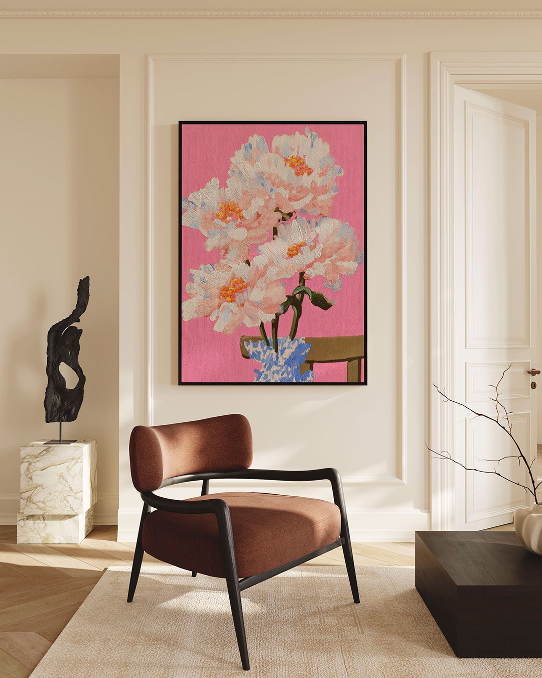 Bloemen op roze achtergrond Kunstwerk