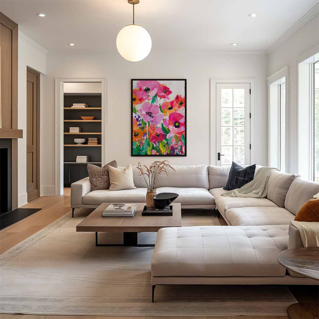 Bloemenveld in Vrolijke Kleuren Kunstwerk-canvas-dibond-plexiglas-wanddecoratie-WallArtistic