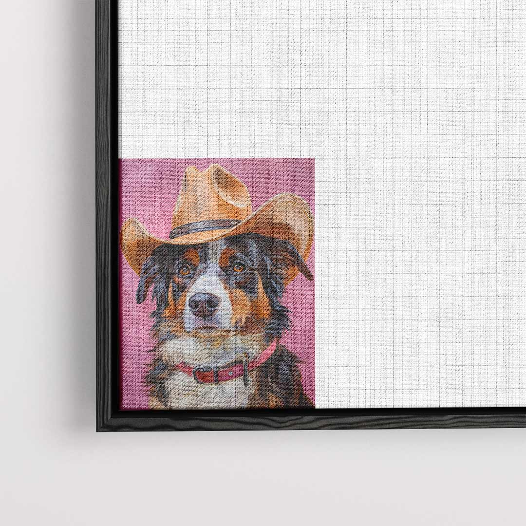 Stoere Hondencowboy op Roze Kunstwerk