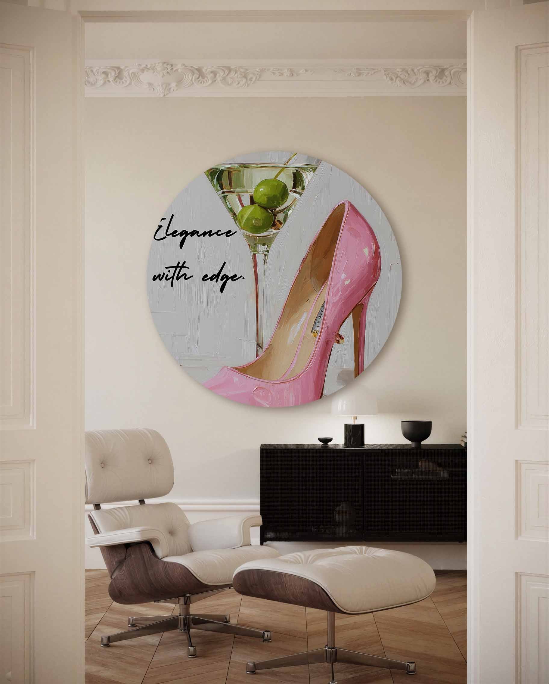 Martini en roze pump Muurcirkel