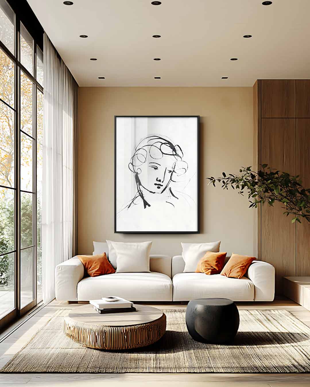 Elegante Lijntekening Portret Kunstwerk-canvas-dibond-plexiglas-wanddecoratie-WallArtistic