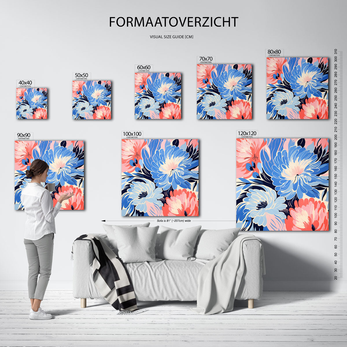 Bloemen in blauw en roze Poster